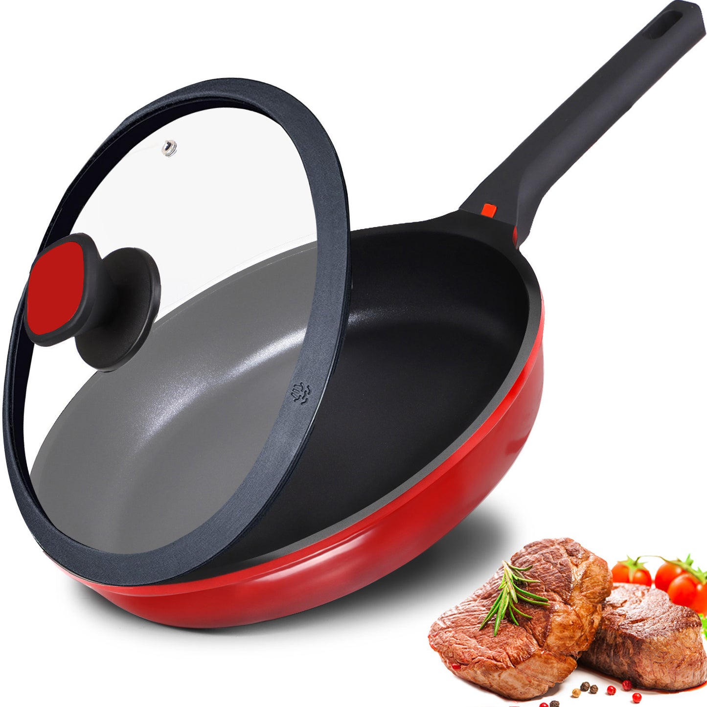 DIIG Non Stick Frying Pan with Lid, 11 IN 100% PFOA Free Stickless Skillet for Cooking, 11 Inch Food Grade Aluminum Chef Pan for Kitchen, Gas, Electric Stove Top, Induction Compatible