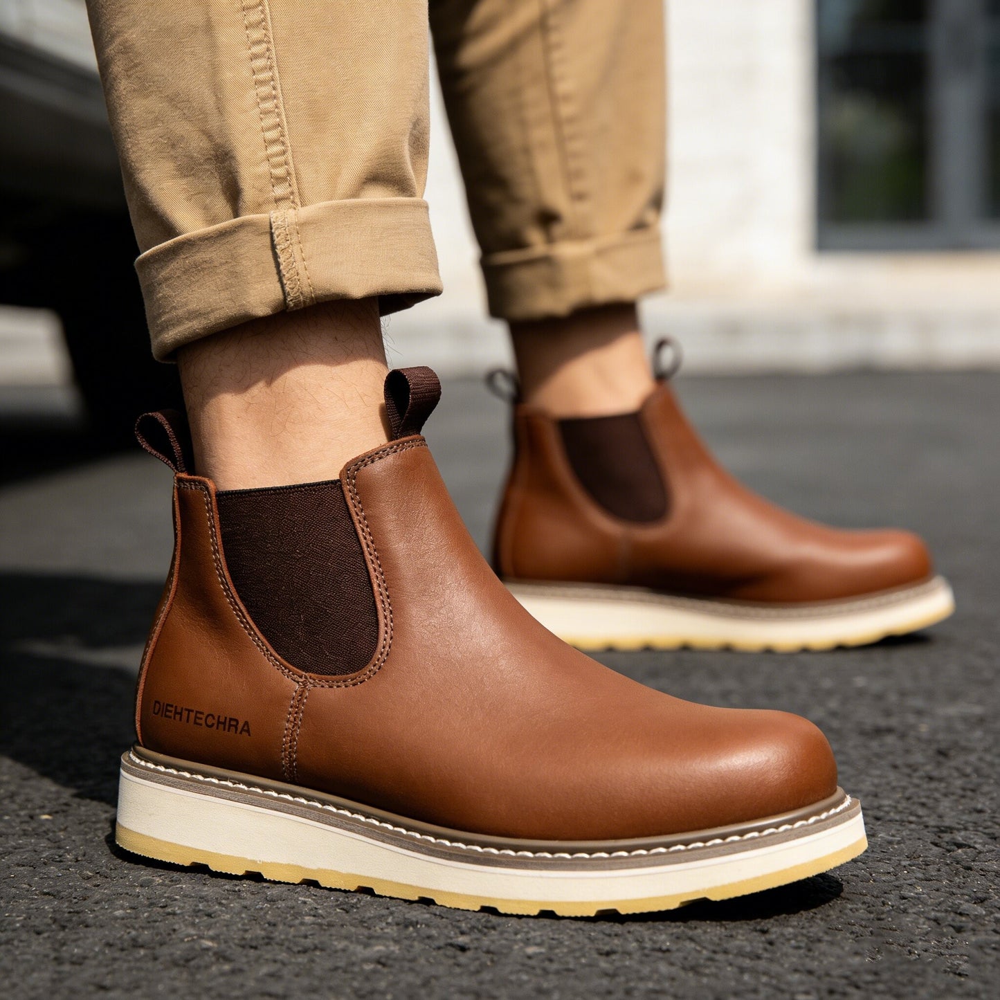 DIEHTECHRA Men's Slip-on Soft Toe 6 in Leather Work Boot