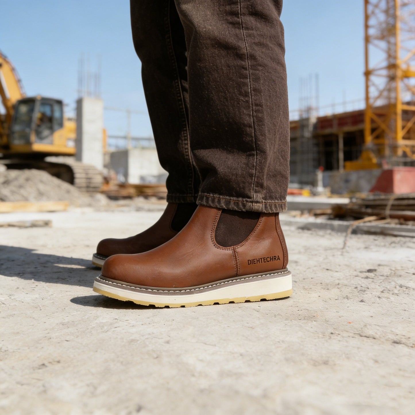 Diehtechra Slip-on Soft Toe Work Boot for Men, 6 in Leather Slip Resistant Durable Work Boot