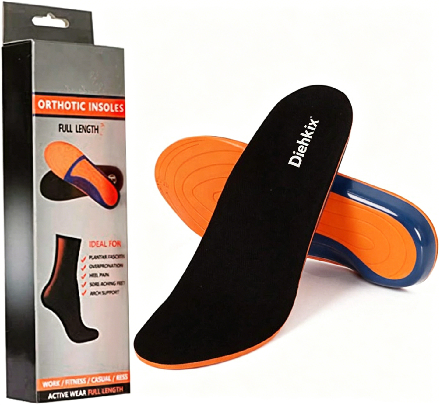 DIEHKIX Shoe Insoles for Men, Memory Foam Insoles Relieve Flat Feet & Heel Pain Anti-Fatigue Arch Support Work Boot/Hiking Shoe Inserts