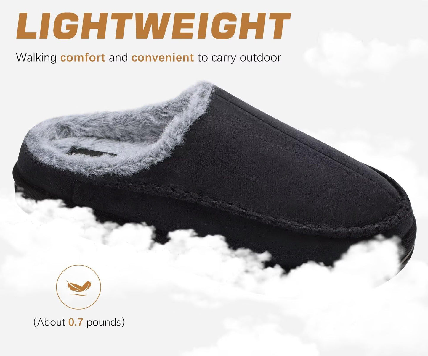 ABALONE Mens Clog Slippers with Arch Support Suede Faux Fur Memory Foam Warm House Shoes Comfortable Slip-on Mans Bedroom Indoor Outdoor Slippers