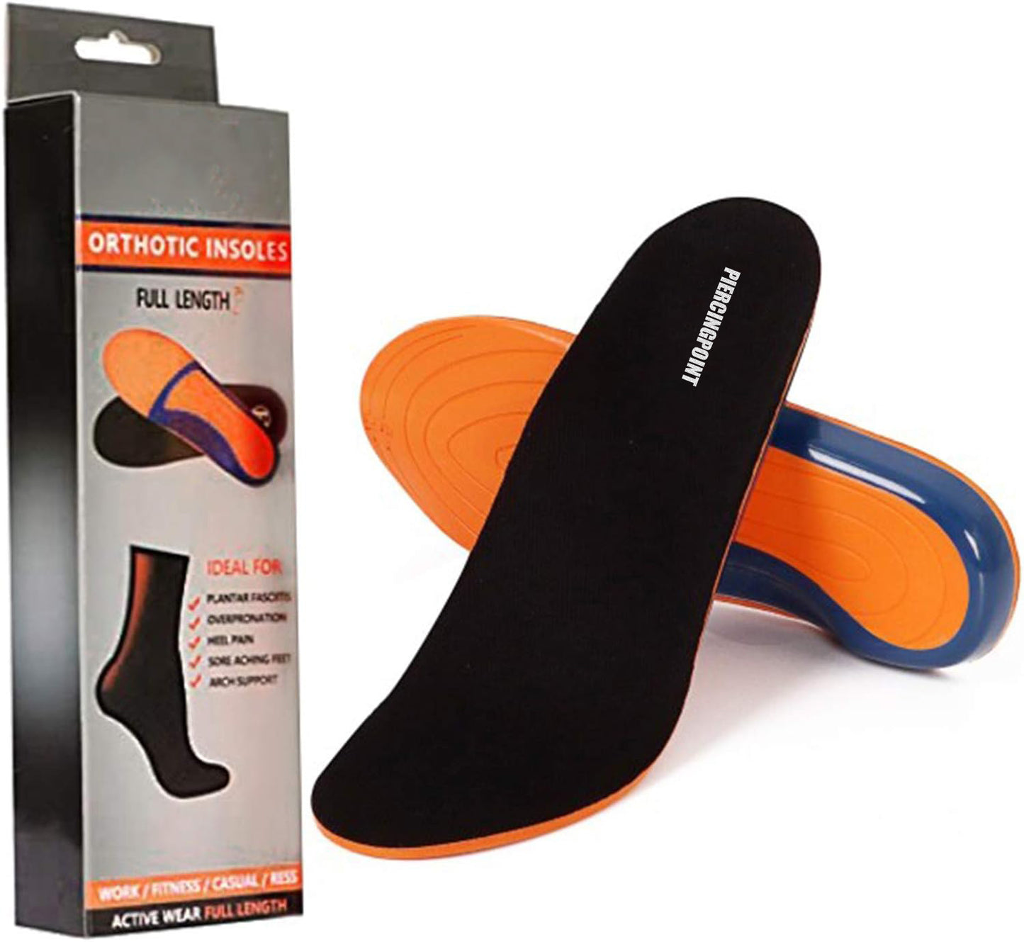 PIERCINGPOINT Shoe Insoles for Men, Memory Foam Insoles Relieve Flat Feet & Heel Pain Anti-Fatigue Arch Support Work Boot/Hiking Shoe Inserts
