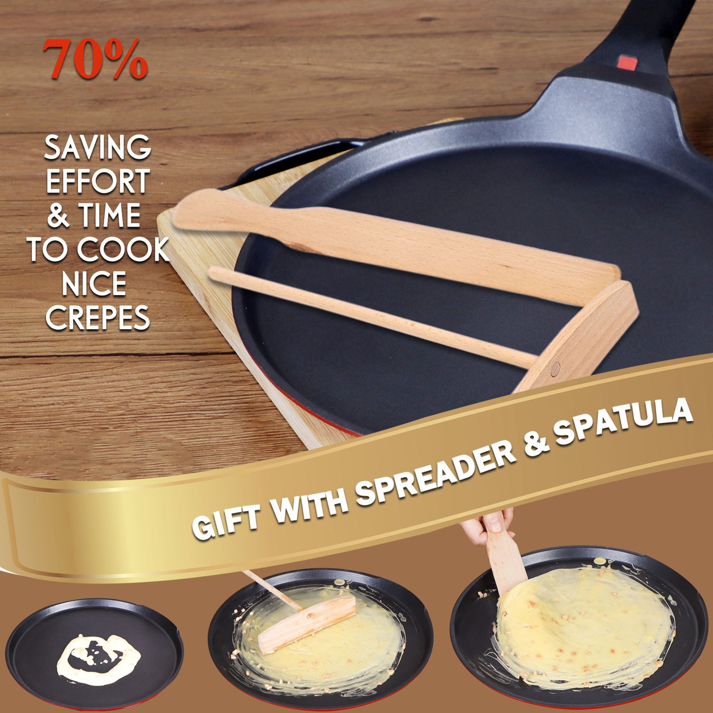 DIIG Non Stick Crepe Pan 11 Inch with Spreader Spatula, No Stick Pancake Pan for Cooking, Griddle for Frying Egg, Steak, Crepe Cake, Omelette Pan with Induction Bottom