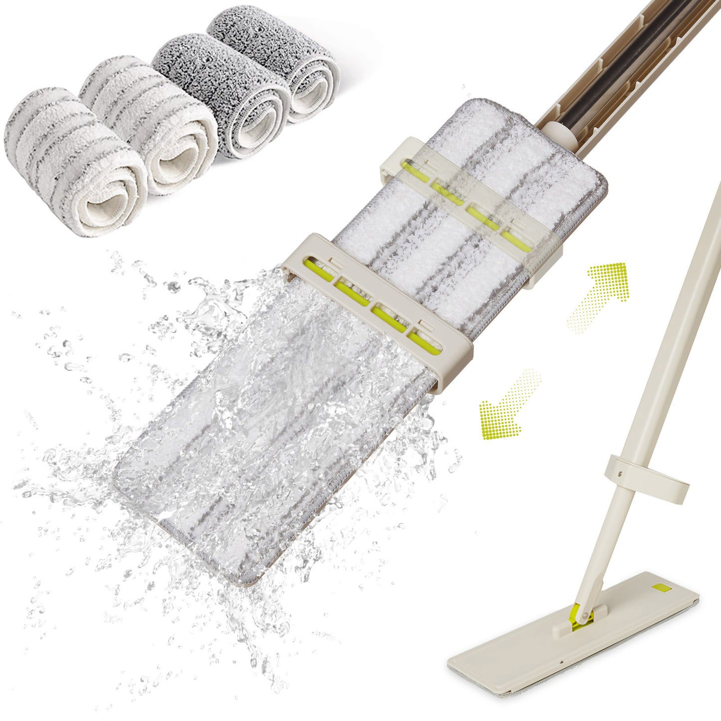 Floor Mop, HoMettler Microfiber Mop with Self Wringer Set, Hardwood Mops for Cleaning, Wet & Dry No Hand Washing Lazy Flat Mop with 4 Washable Pads for Tile, Laminate, Wooden Floor