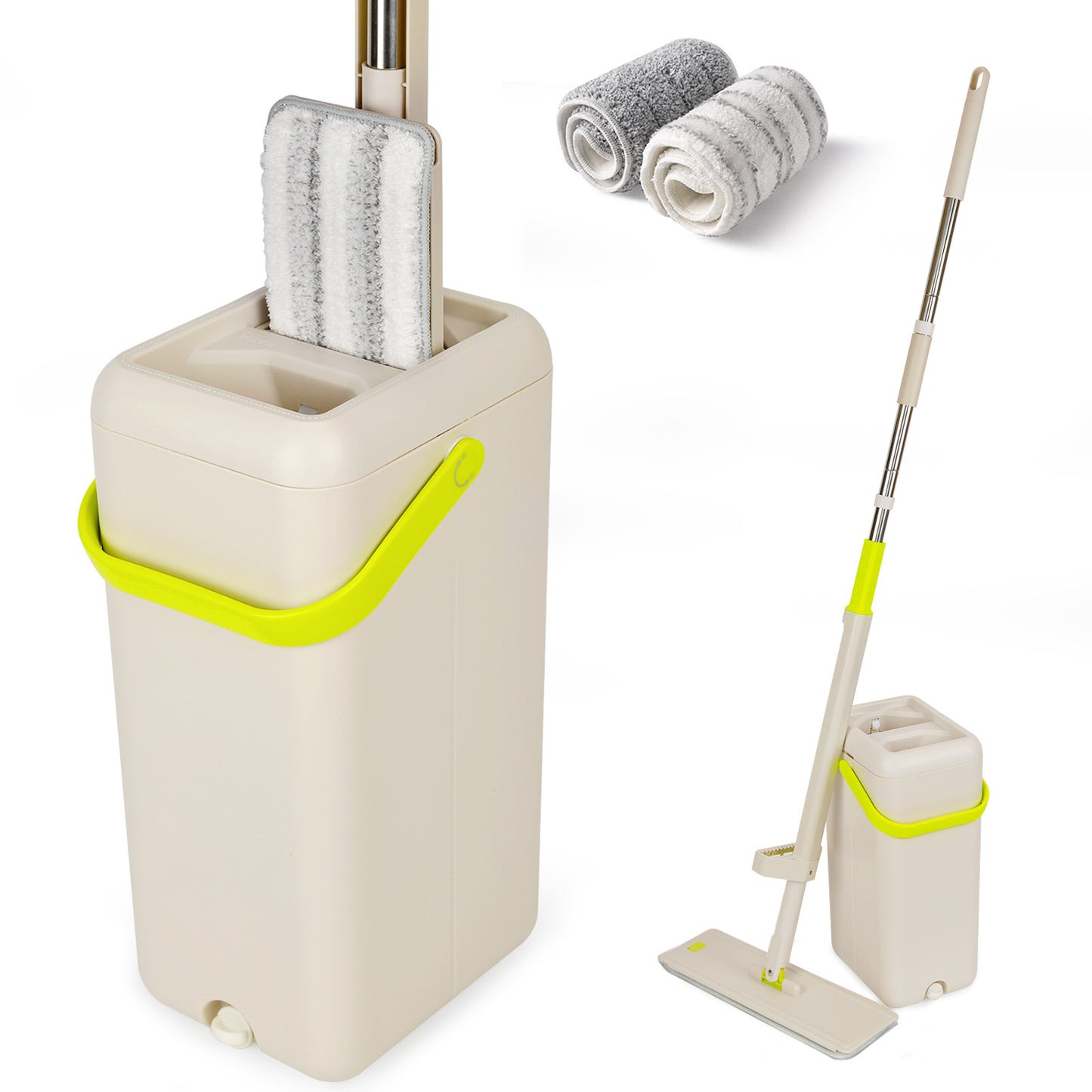 Floor Mop and Bucket Set, HoMettler Flat Mop for Cleaning with Wringer, Self Clean Damp Mop and Bucket for Hardwood, Laminate, 2 in 1 Hands Free Mop with Washable Microfiber Pad for Wet & Dry Use