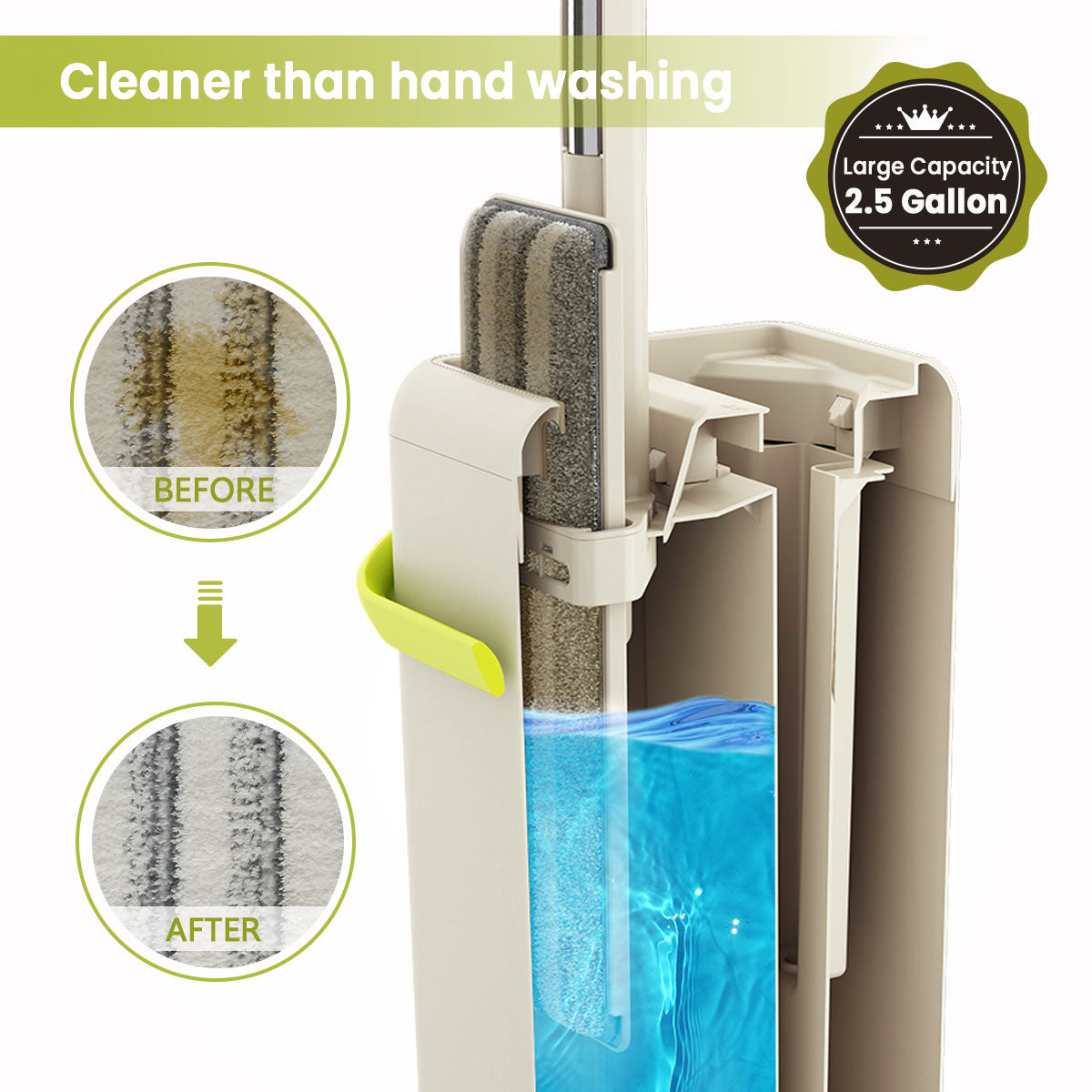 Floor Mop and Bucket Set, HoMettler Flat Mop for Cleaning with Wringer, Self Clean Damp Mop and Bucket for Hardwood, Laminate, 2 in 1 Hands Free Mop with Washable Microfiber Pad for Wet & Dry Use