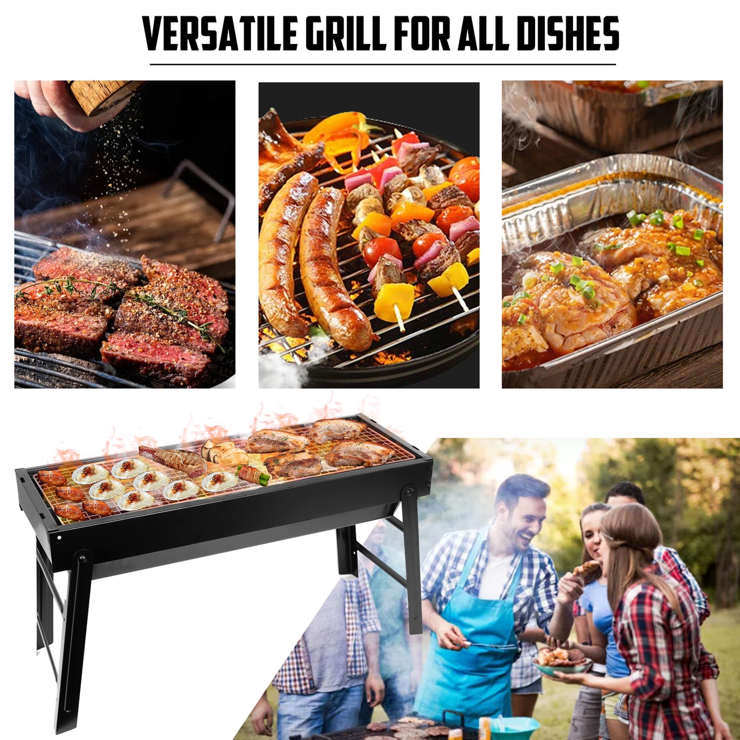 Portable Barbecue Charcoal Grill, Folding Camping Grill 24“ for BBQ