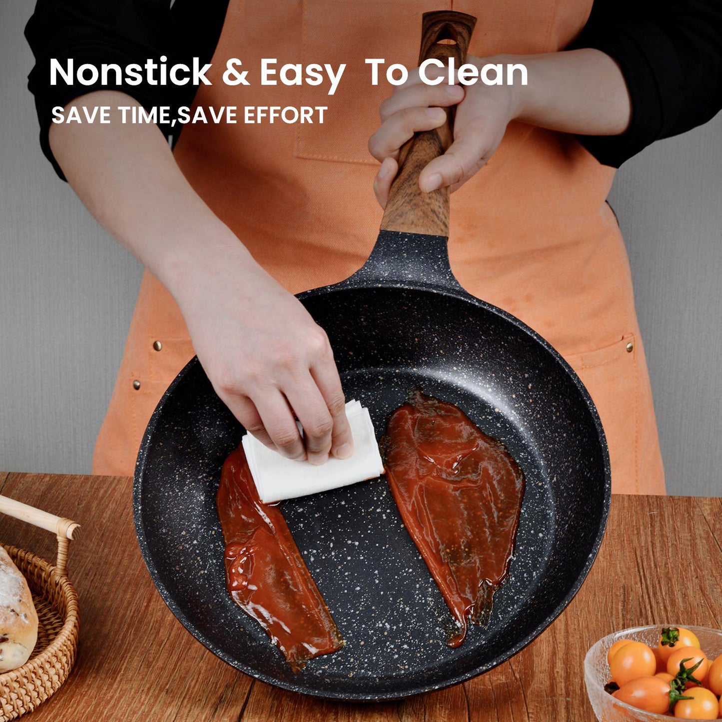Nonstick Frying Pan with Lid, PFOA-Free Granite Stone Coating Skillet for Gas, Electric, Induction, Stove Top (11 In, 10.5 In, 9.5 In, 8 In)