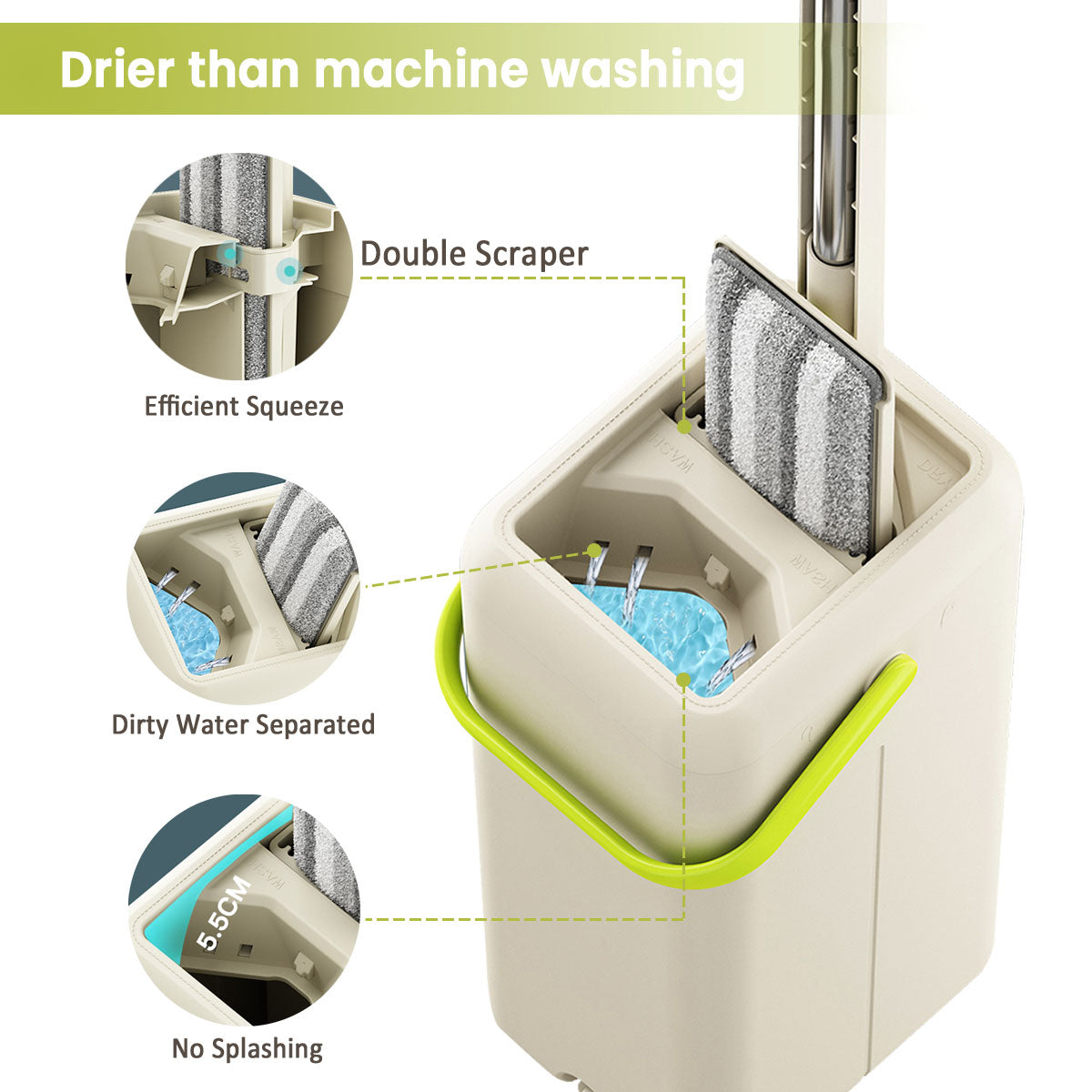 Floor Mop and Bucket Set, HoMettler Flat Mop for Cleaning with Wringer, Self Clean Damp Mop and Bucket for Hardwood, Laminate, 2 in 1 Hands Free Mop with Washable Microfiber Pad for Wet & Dry Use