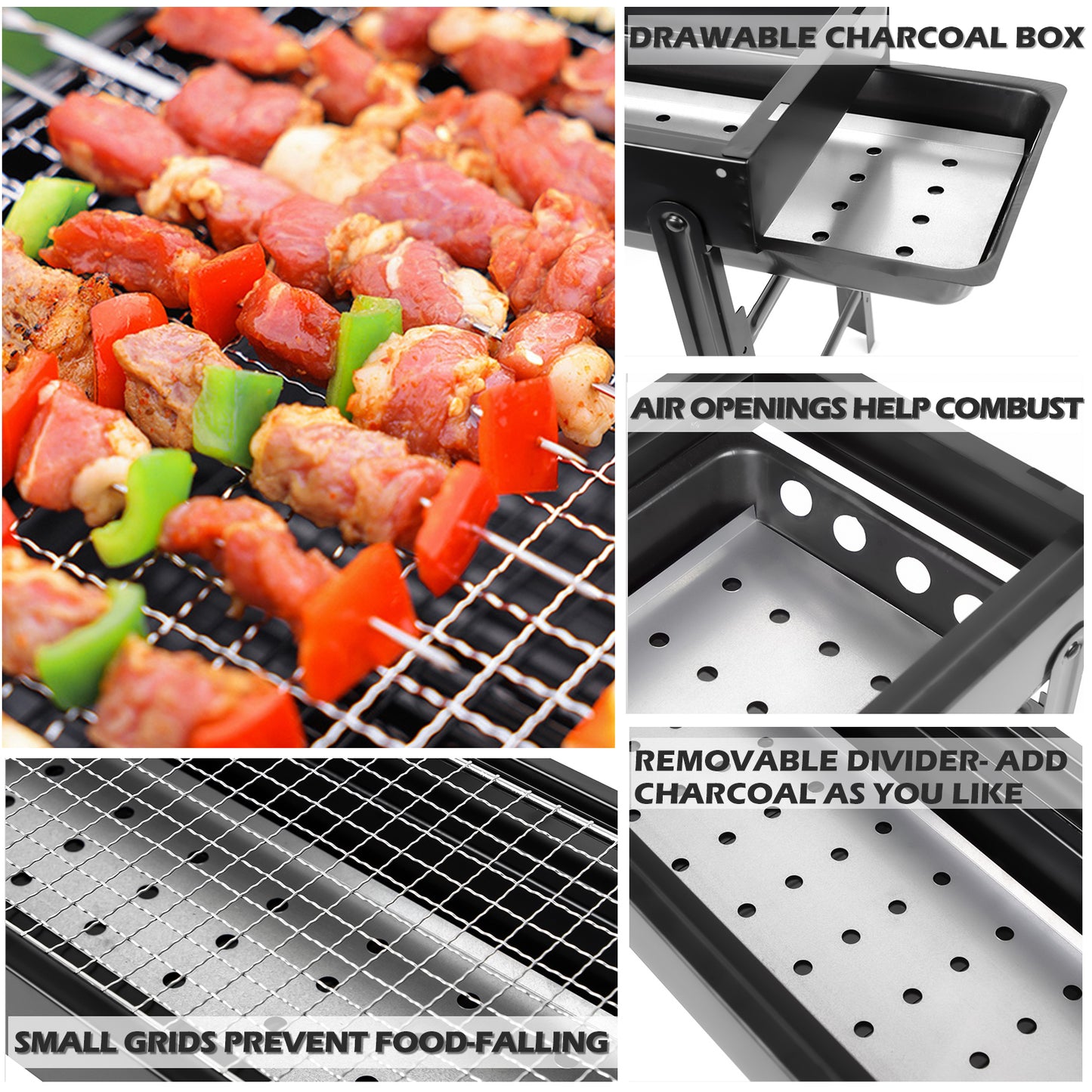 Portable Barbecue Charcoal Grill, Folding Camping Grill 24“ for BBQ