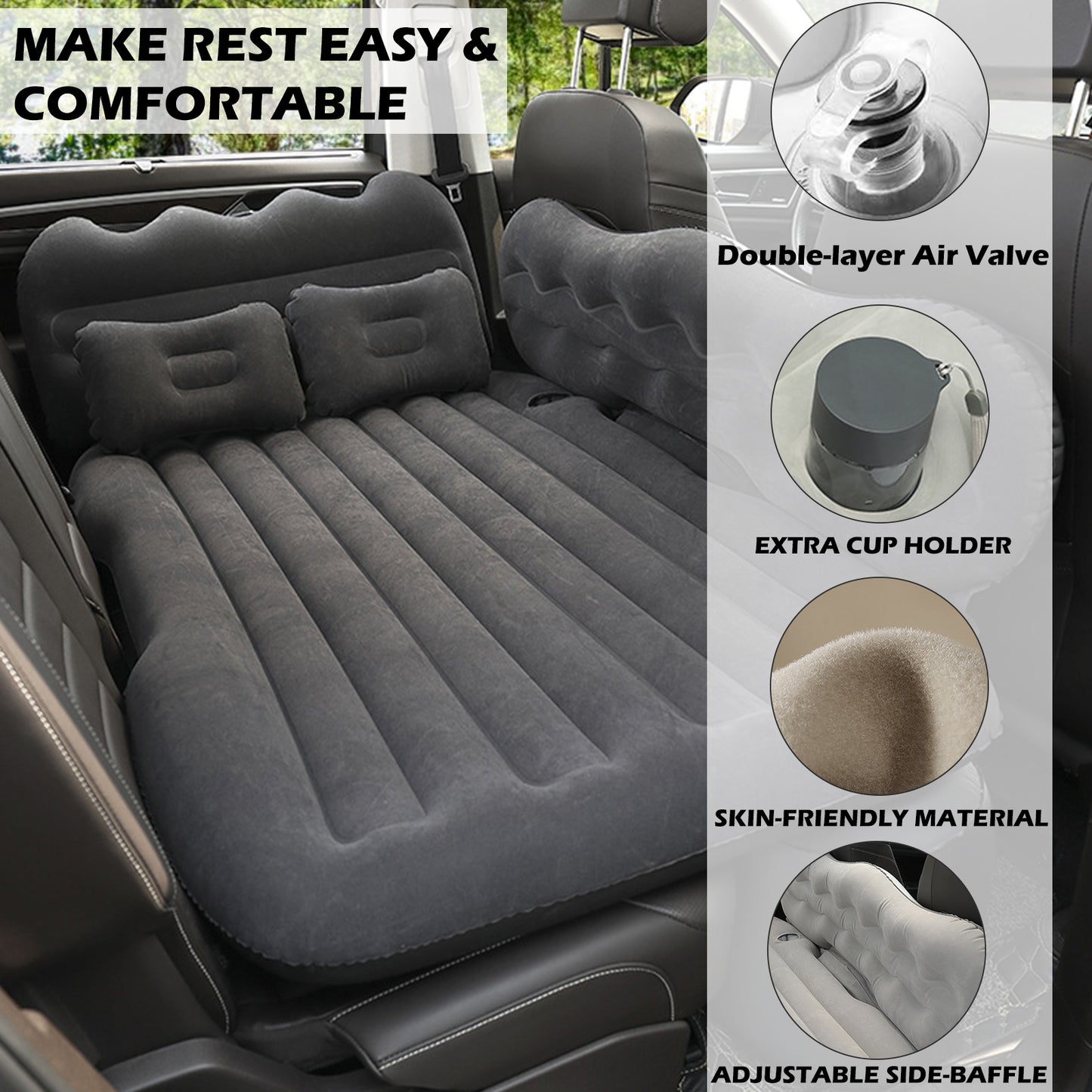 Inflatable Car Air Mattress Portable Sleeping Bed for Backseat and Trunk