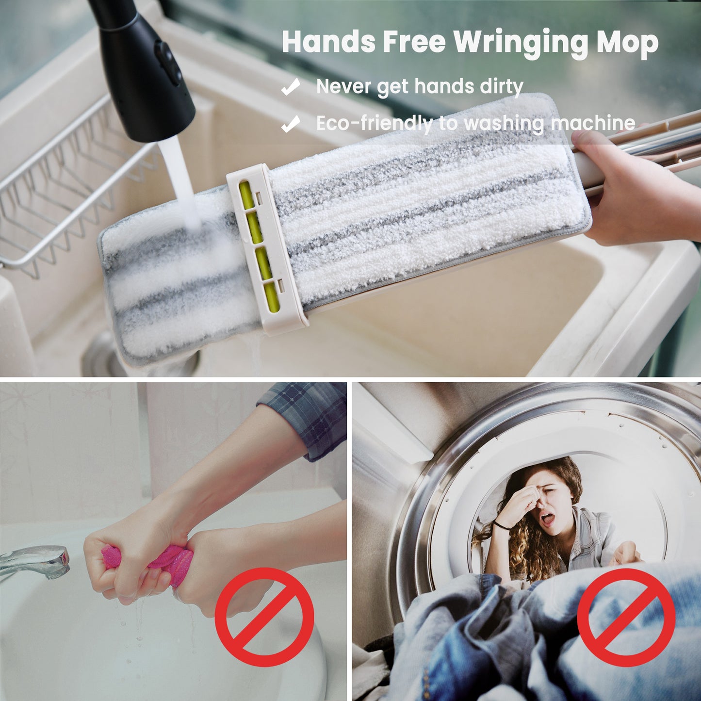 Floor Mop and Bucket Set, HoMettler Flat Mop for Cleaning with Wringer, Self Clean Damp Mop and Bucket for Hardwood, Laminate, 2 in 1 Hands Free Mop with Washable Microfiber Pad for Wet & Dry Use