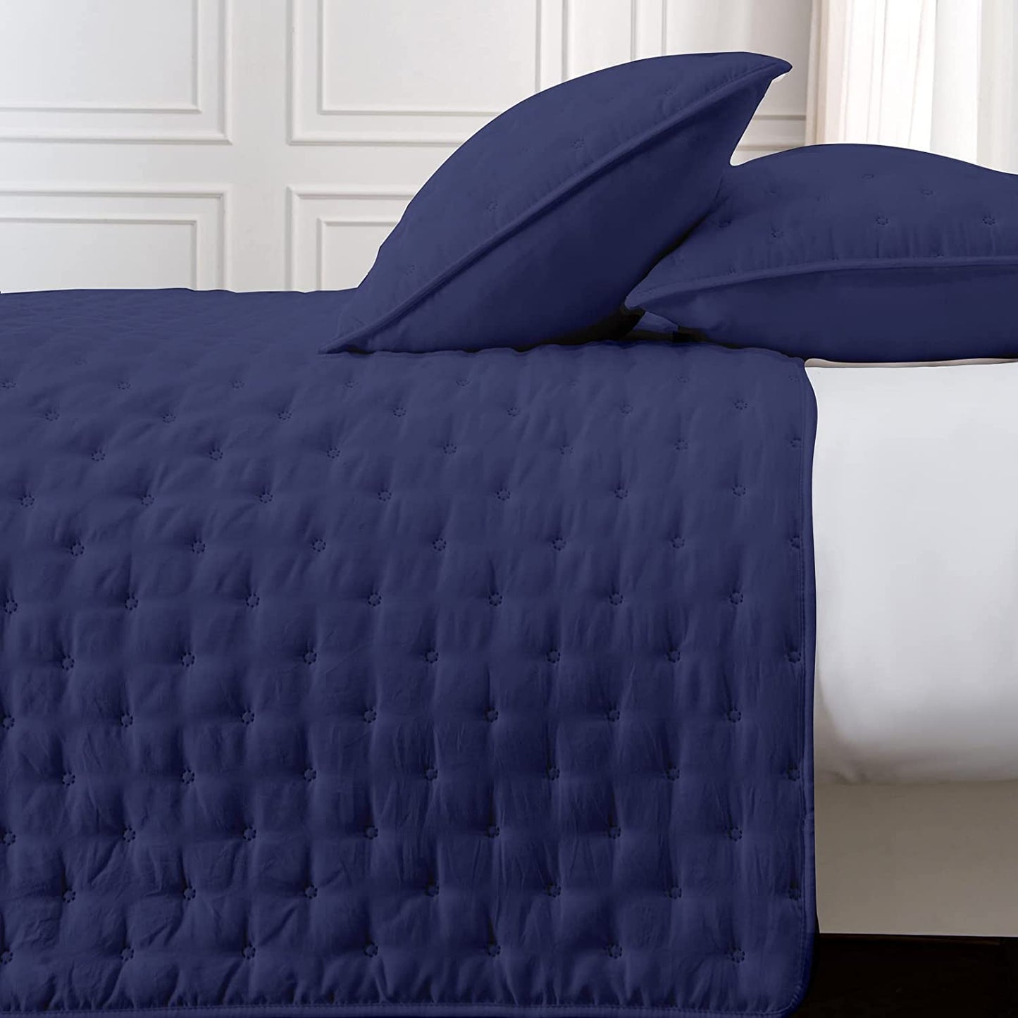 3-Piece King Navy Blue Quilt Set,Soft Warm Ultrasonic Reversible Coverlet Bedspread Set with 2 Pillow Sham