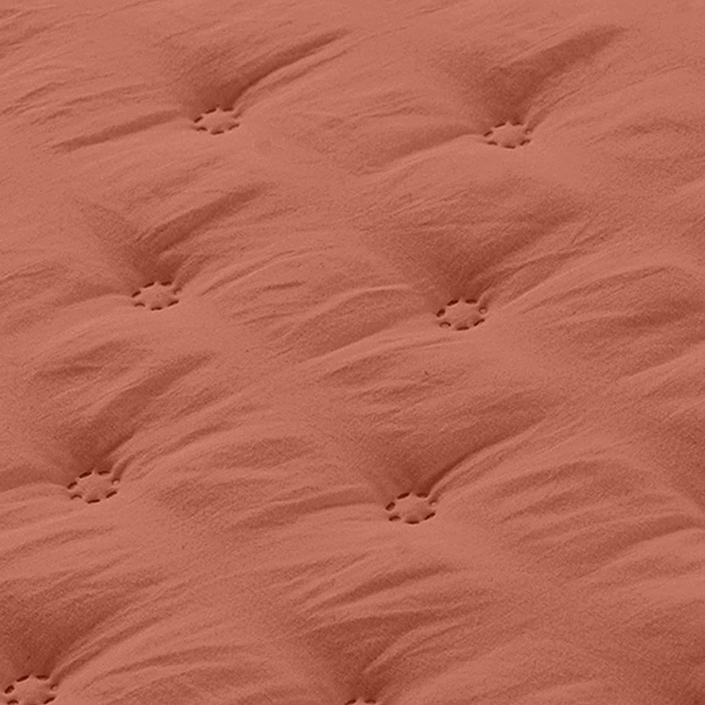 3-Piece King Burnt Orange Quilt Set,Soft Warm Ultrasonic Reversible Pleated Ruffled Coverlet Bedspread Set (104 x 90 Inch) with 2 Pillow Sham (20 x 36 Inch)