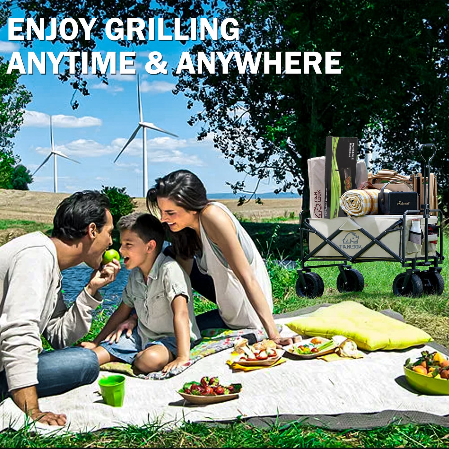 Portable Barbecue Charcoal Grill, Folding Camping Grill 24“ for BBQ