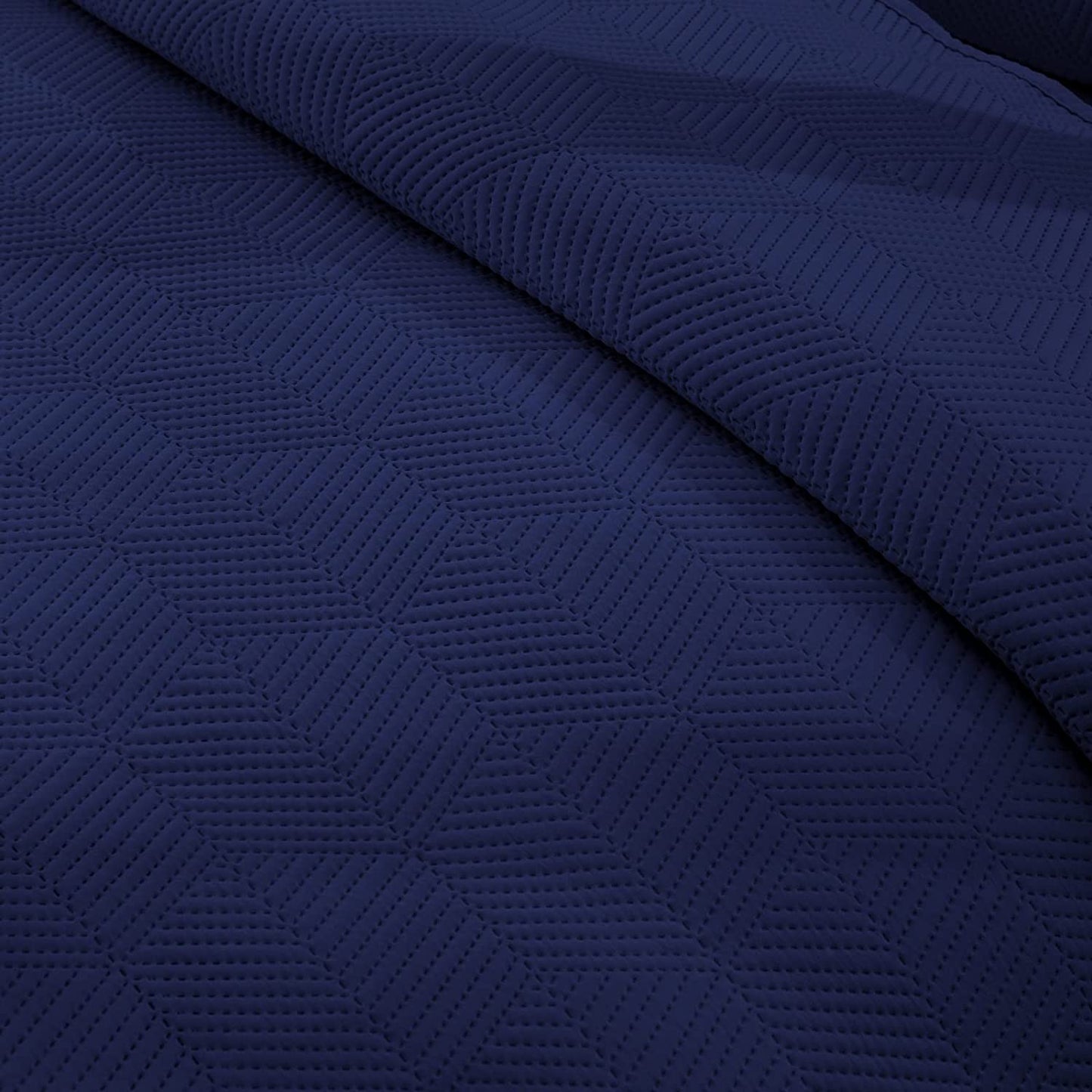 3-Piece Navy Blue Queen Size Quilt Set,Soft Warm Geometric Ultrasonic Reversible Coverlet Bedspread Set (90 x 90 Inch) with 2 Pillow Sham (20 x 26 Inch)