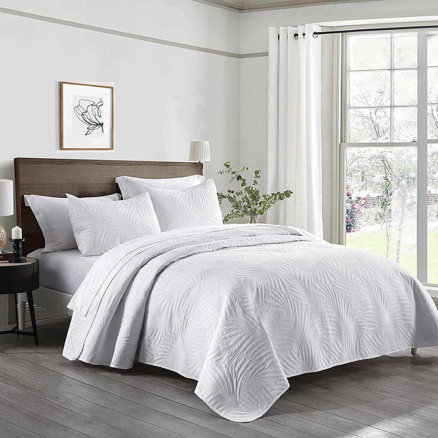 3-Piece Queen White Quilt Set,Lightweight Soft Warm Full Size Quilt Bedspread Coverlet with 2 Pillow Shams for All Season
