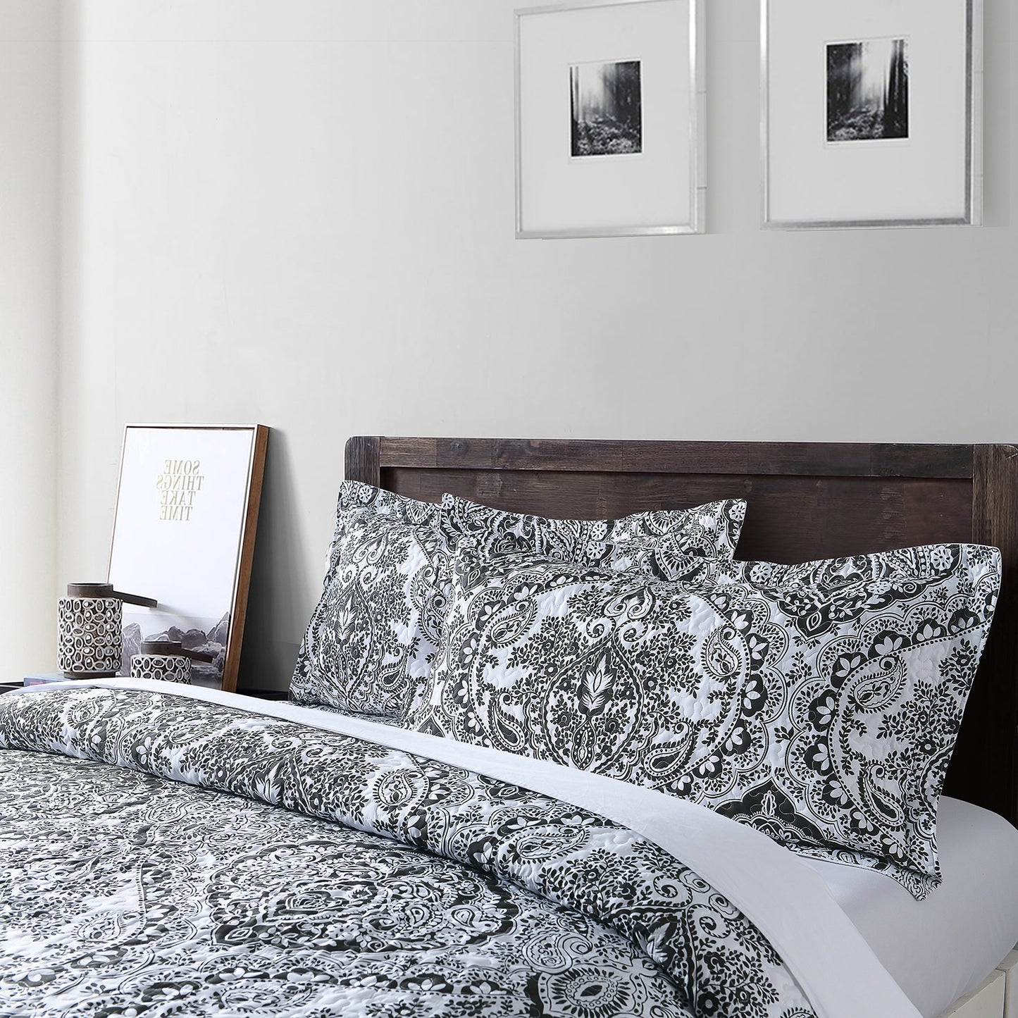 3-Piece Paisley Quilt Set, Queen/King Size Quilt Bedspread Coverlet Bedding Set with 2 Pillow Shams for All Season