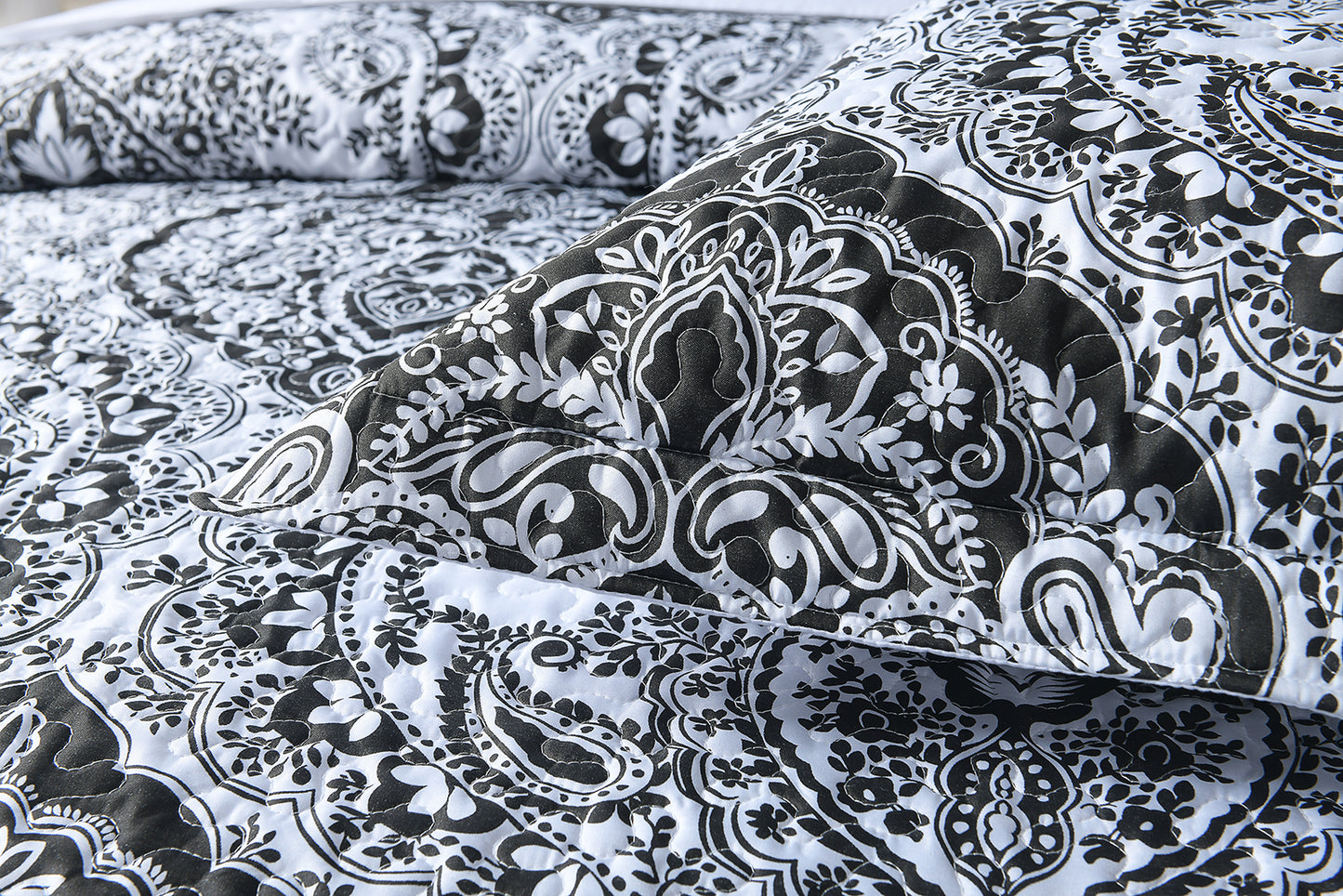 3-Piece Paisley Quilt Set, Queen/King Size Quilt Bedspread Coverlet Bedding Set with 2 Pillow Shams for All Season