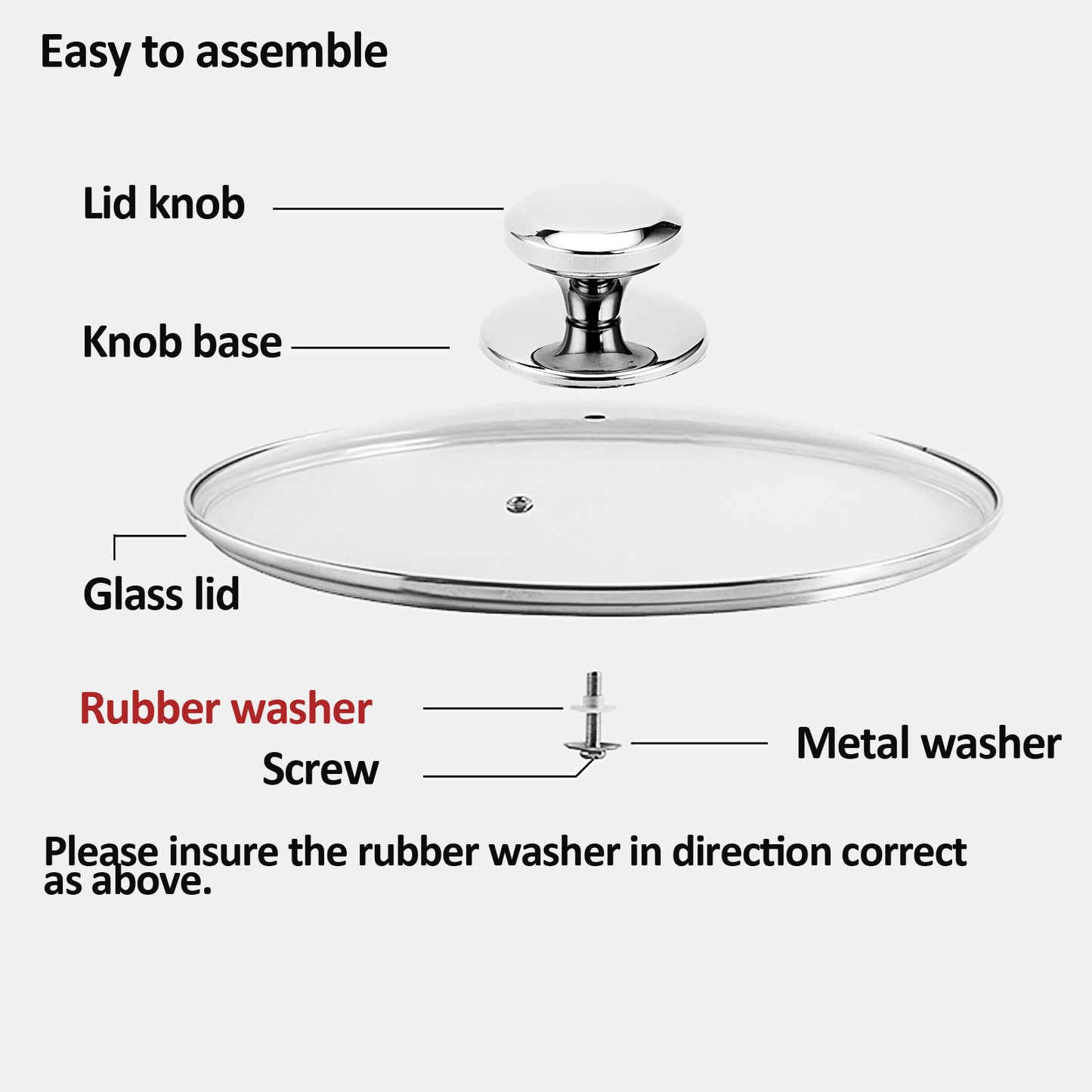 Glass Lid for Frying Pan, Tempered Replacement Cover Compatible with All 11 & 12 inches Cookware for Skillets, Round Cast Iron, Cast Aluminium, Stainless Steel Pans &Pots