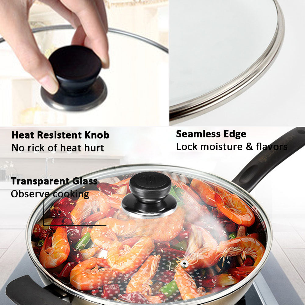 Glass Lid for Frying Pan, Tempered Replacement Cover Compatible with All 12 inches Cookware for Skillets, Round Cast Iron, Cast Aluminium, Stainless Steel Pans &Pots
