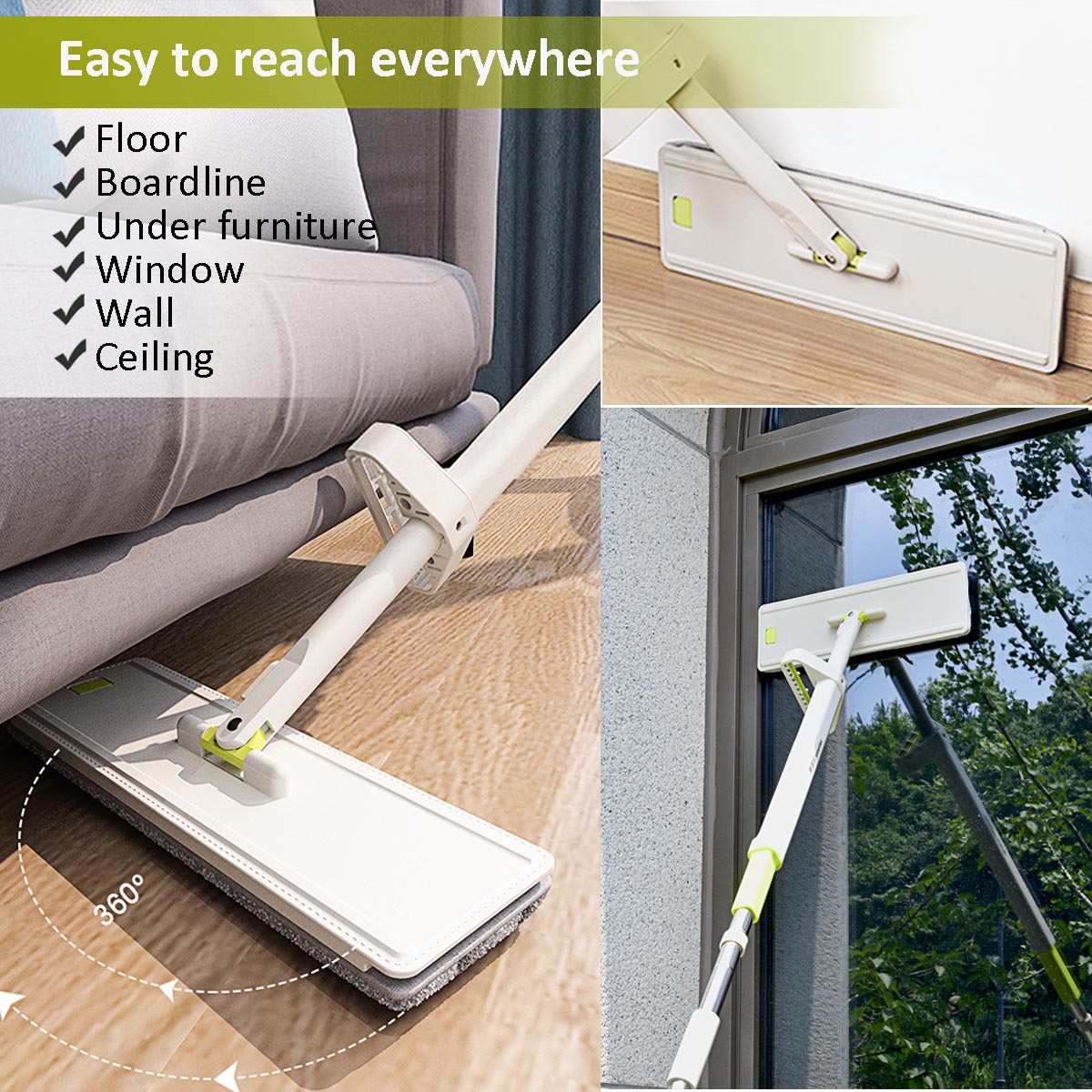 Floor Mop, HoMettler Microfiber Mop with Self Wringer Set, Hardwood Mops for Cleaning, Wet & Dry No Hand Washing Lazy Flat Mop with 4 Washable Pads for Tile, Laminate, Wooden Floor
