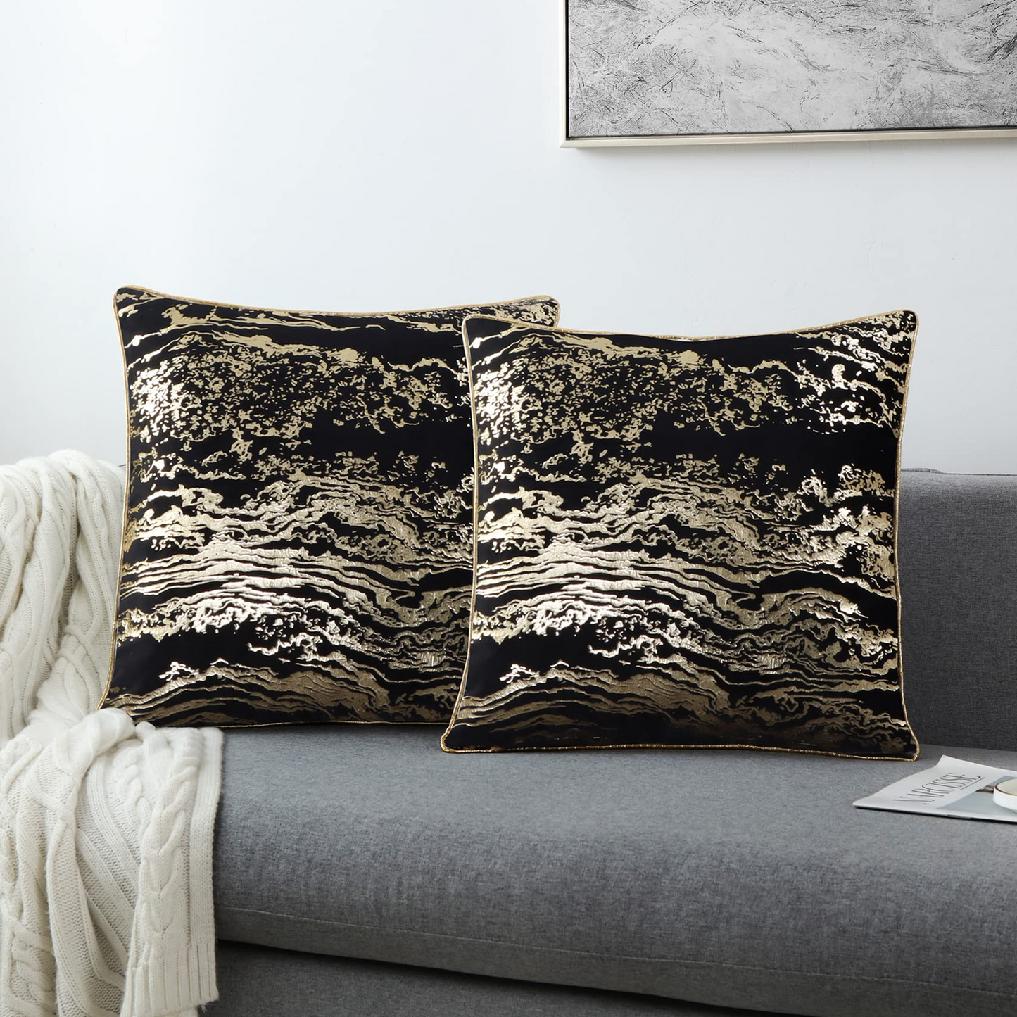 GREAGLE Throw Pillow Covers Cases, Pack of 2 Soft Decorative Gold Stamping