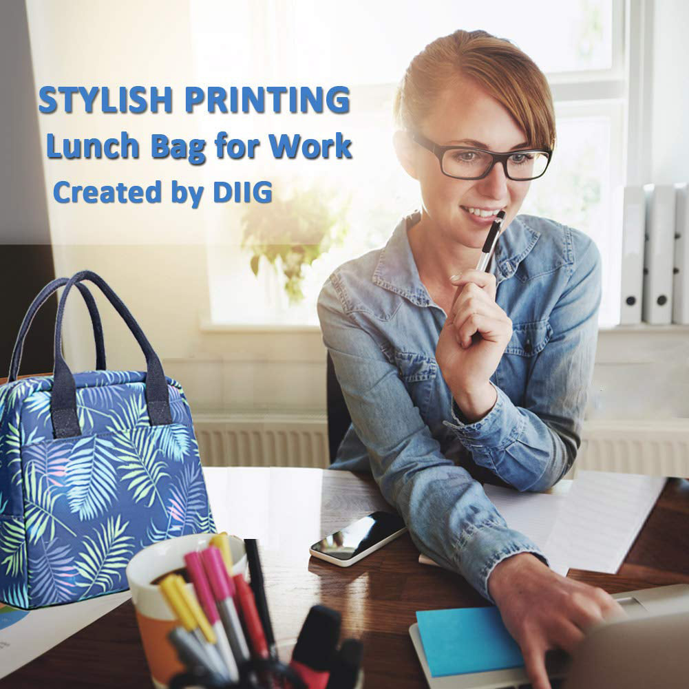 Lunch Box for Boys Girls, Reusable Insulated Cooler Cute Lunch Tote Bag for School Picnic, Leaf Print
