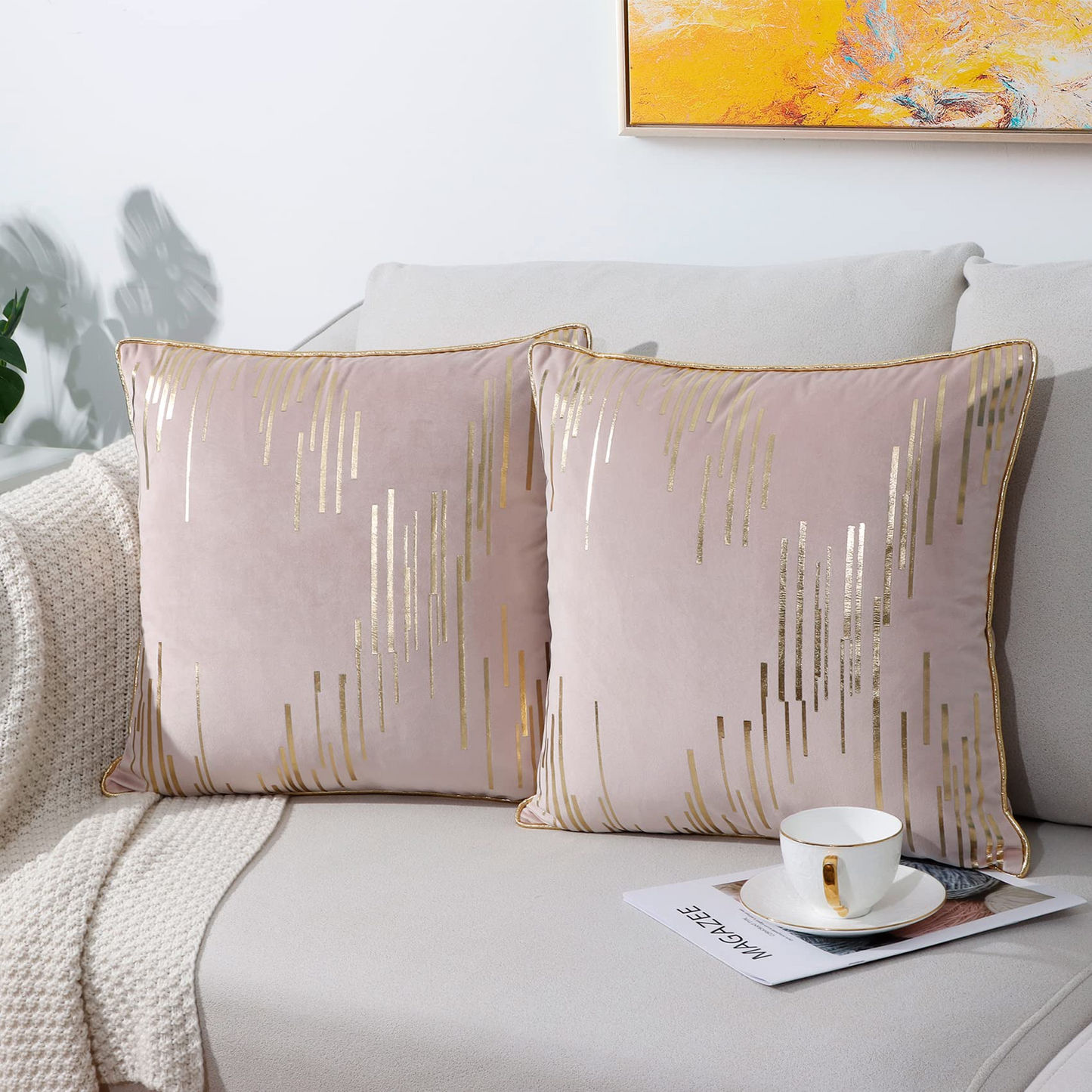 GREAGLE Velvet Throw Pillow Covers Gold Pillowcases Square Cushion Covers Luxury Modern Pillow Covers