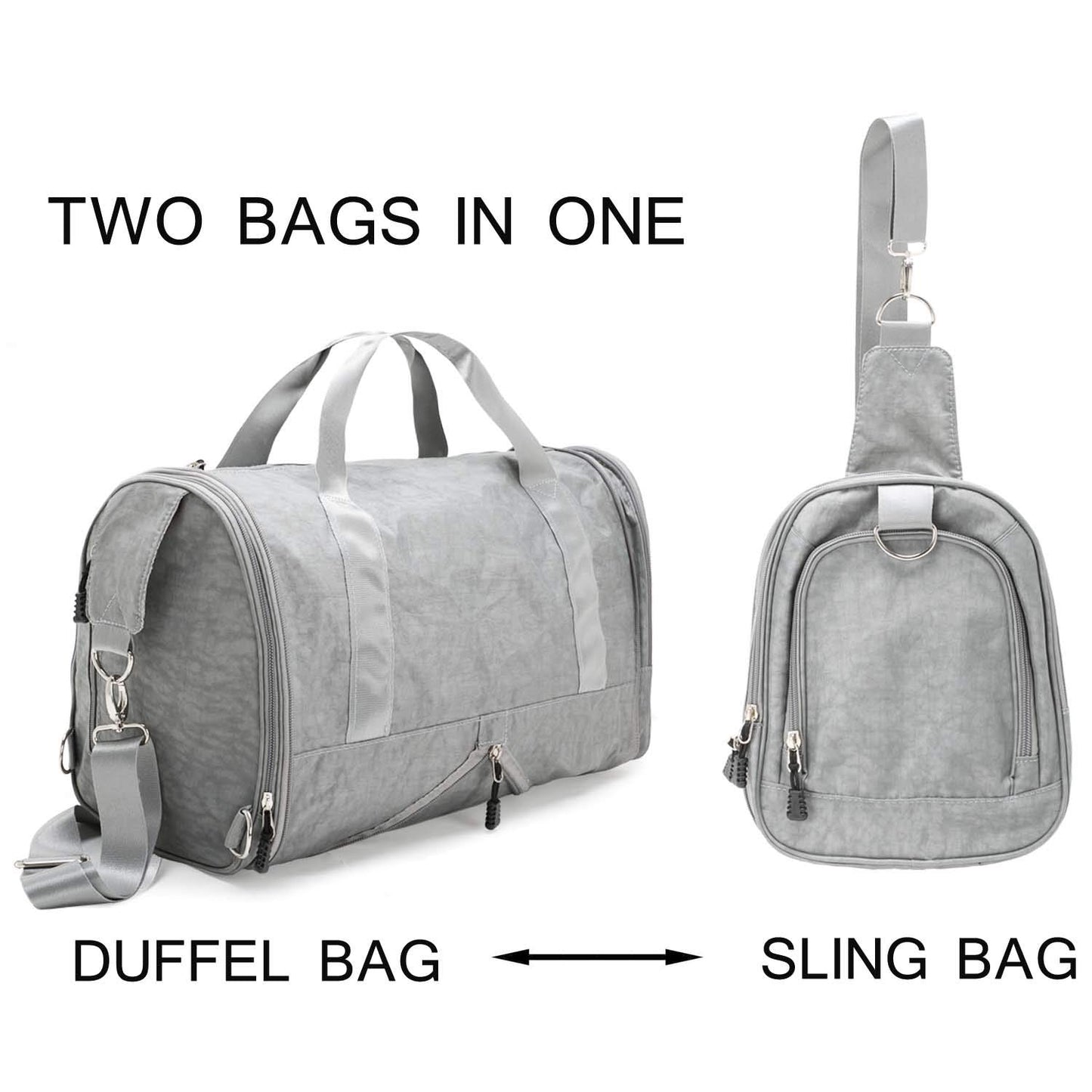 DIIG Gym Bag for Men, Women Foldable Nylon Sport Bags with Shoe Packet, Gray Travel Bag 30L
