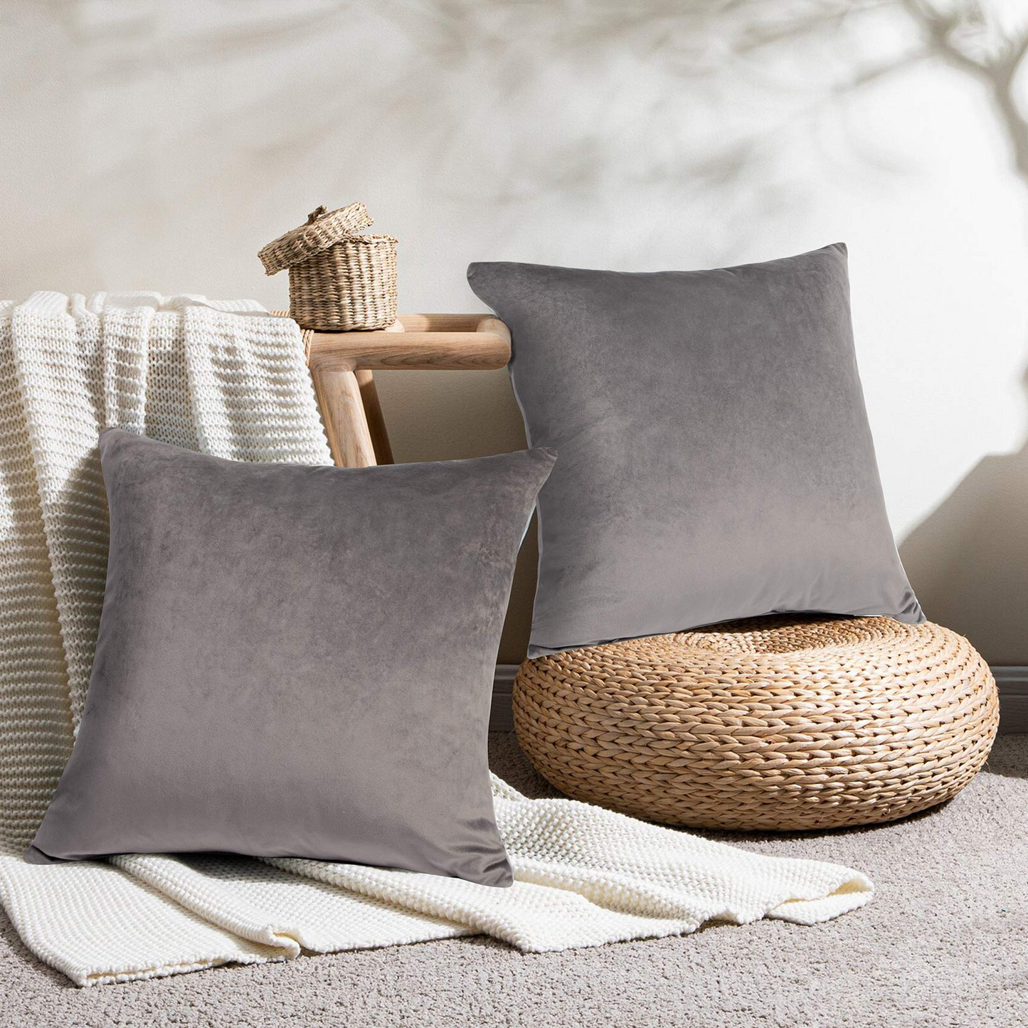 GREAGLE Throw Pillow Covers Soft Gray Cushion Covers for Living Room