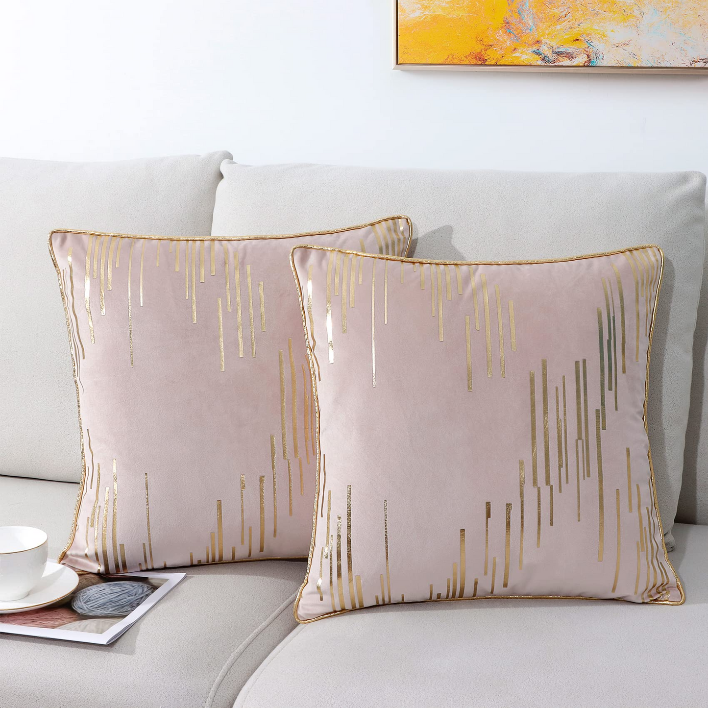 GREAGLE Velvet Throw Pillow Covers Gold Pillowcases Square Cushion Covers Luxury Modern Pillow Covers