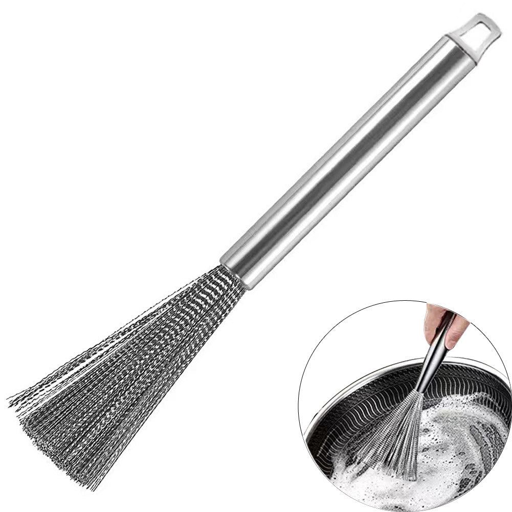 Stainless Steel Wire Brush for Cast Iron Pans, Wire Brush Cleaner for Stain Removal Heavy Duty Metal Brush Tool for Kitchen, 5.5 in Long Handle Grip for Flexible Cleaning