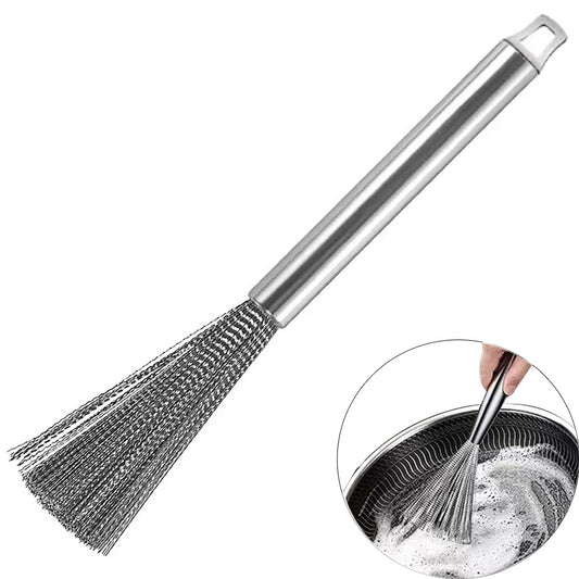 Stainless Steel Wire Brush for Cast Iron Pans, Wire Brush Cleaner for Stain Removal Heavy Duty Metal Brush Tool for Kitchen, 5.5 in Long Handle Grip for Flexible Cleaning
