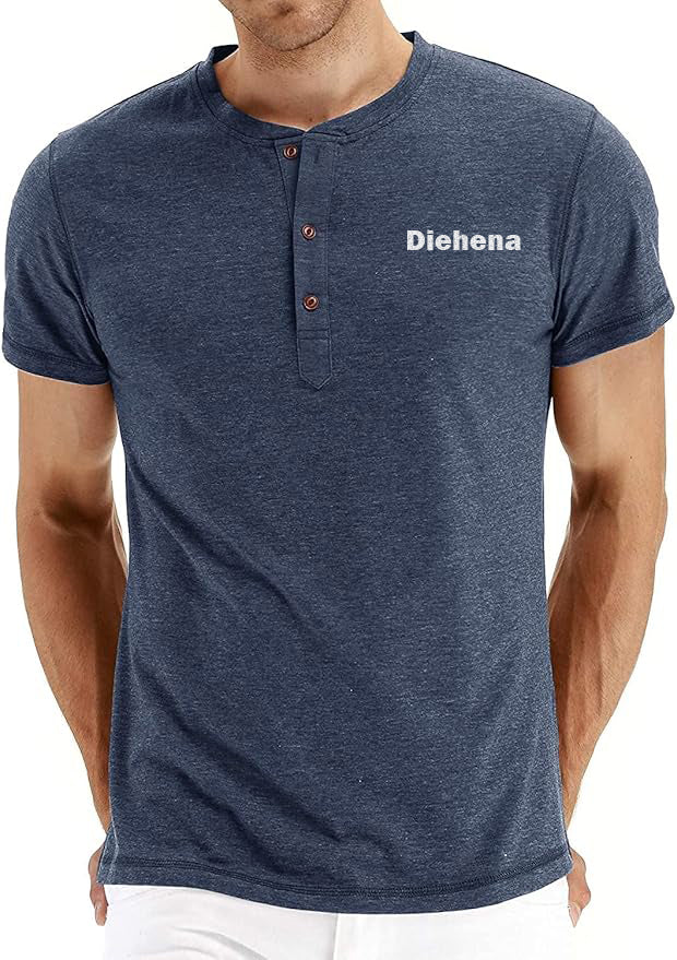 Diehena Men's Henry short-sleeved T-shirt, cotton casual shirt