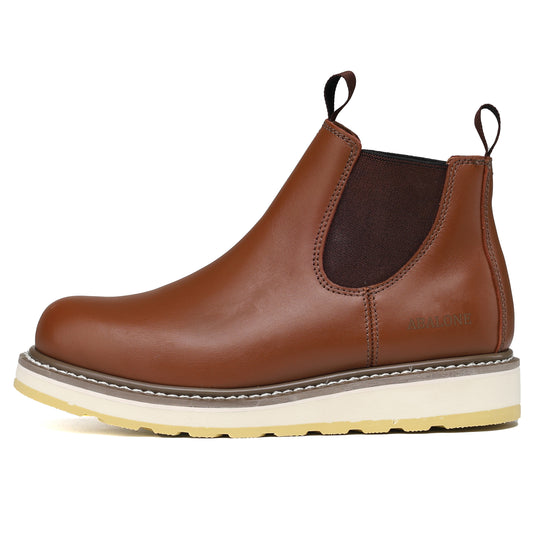 ABALONE Mens 6" Slip On Soft Toe Leather Slip Resistant Durable Work Boots
