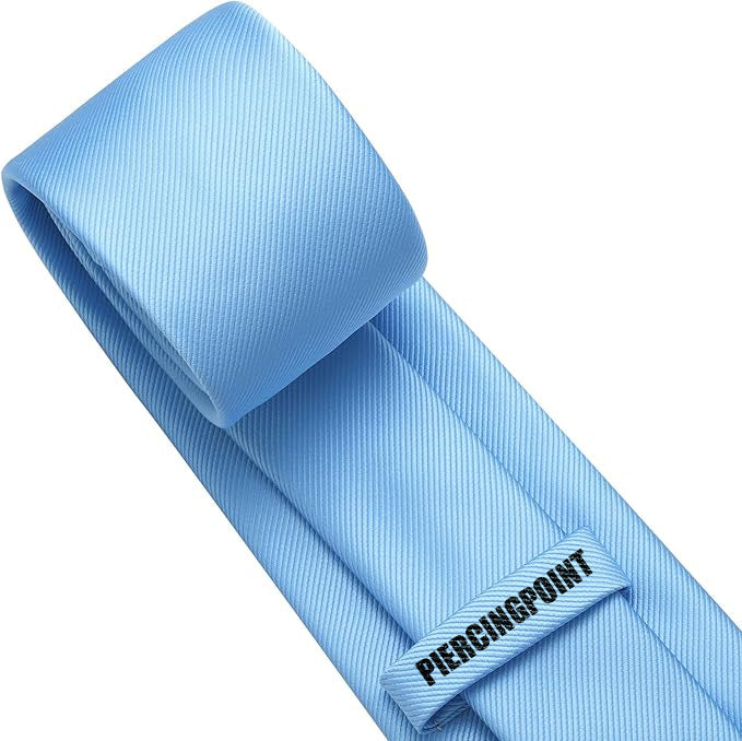 PIERCINGPOINT Men's Ties Solid Pure Color Neckties Formal Light Blue Ties For Men