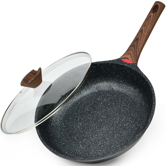 DIIG Nonstick Frying Pan with Lid, 12 in No Stick PFOA-Free Granite Stone Coating Chef's Pan, Large 30 cm Cooking Pans for Family, Gift Cookware Pan Set for Gas Stove, Induction Top