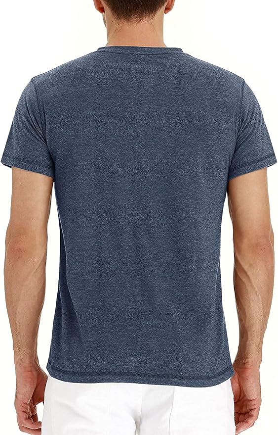 Diehena Men's Henry short-sleeved T-shirt, cotton casual shirt