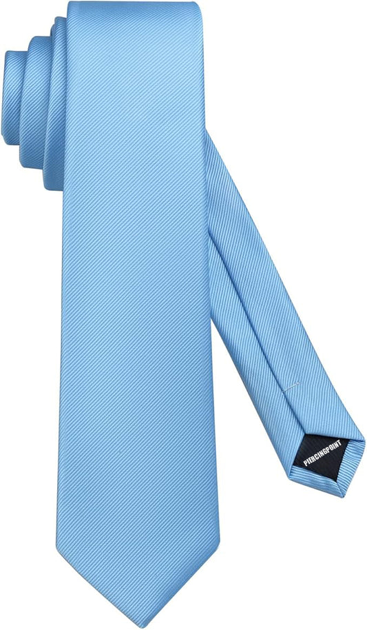 PIERCINGPOINT Men's Ties Solid Pure Color Neckties Formal Light Blue Ties For Men
