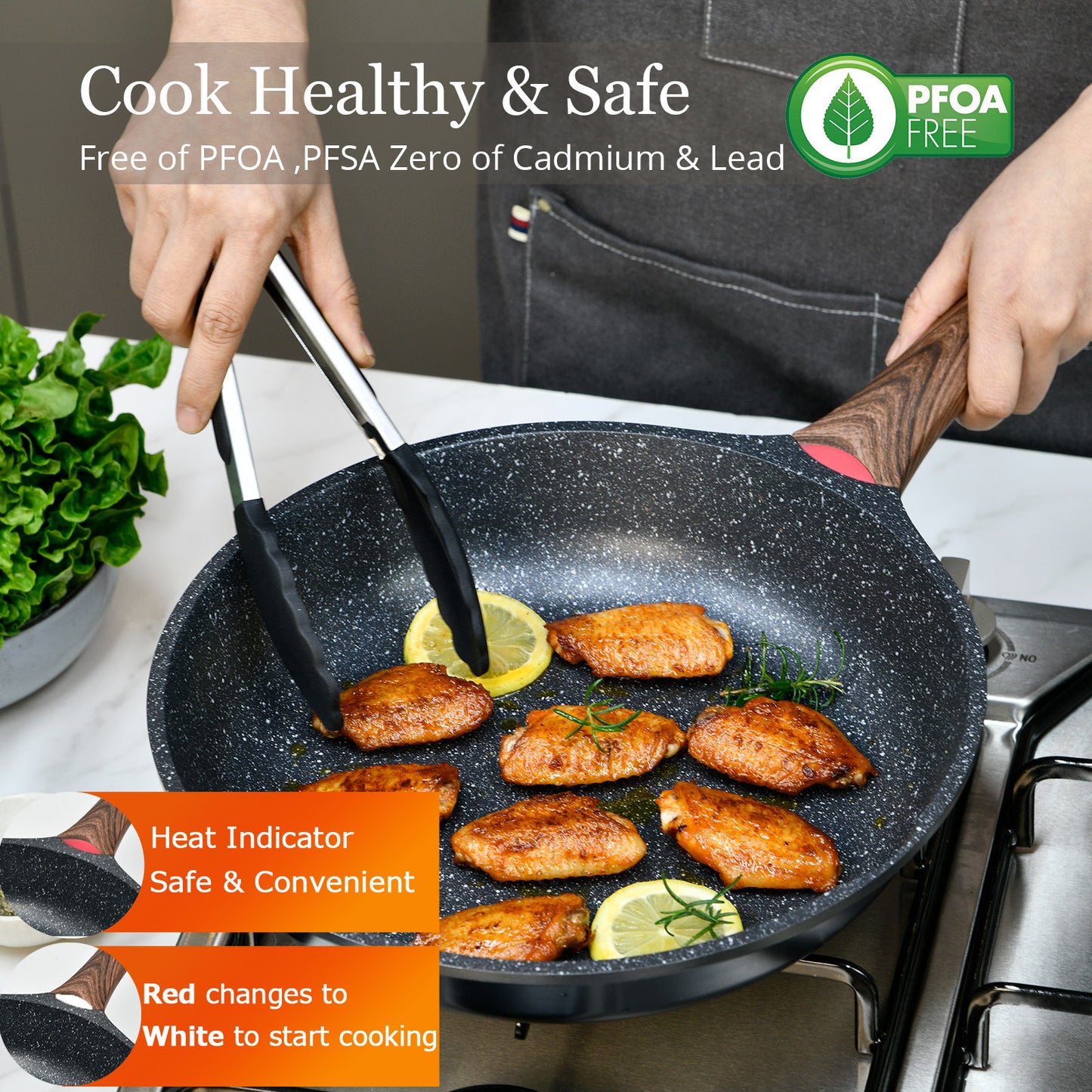 DIIG Nonstick Frying Pan with Lid, 12 in No Stick PFOA-Free Granite Stone Coating Chef's Pan, Large 30 cm Cooking Pans for Family, Gift Cookware Pan Set for Gas Stove, Induction Top