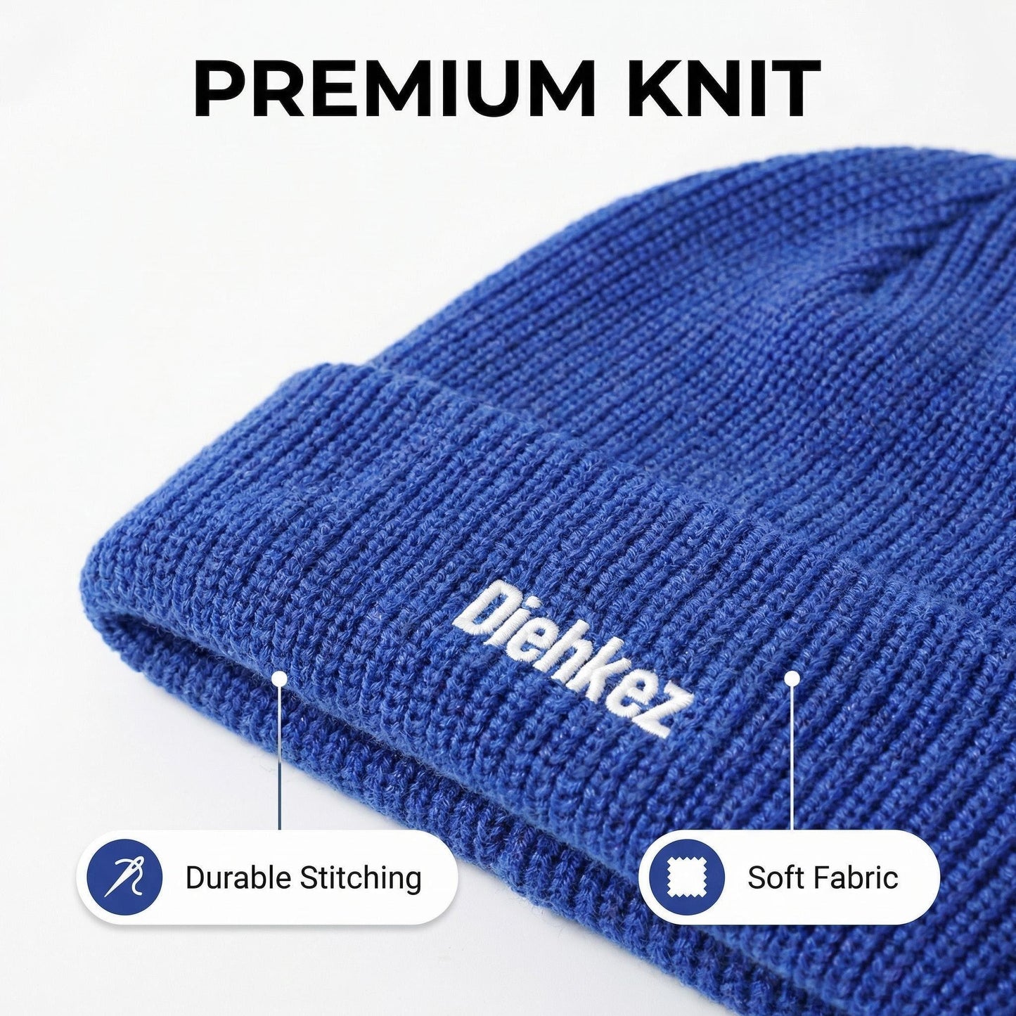 Diehkez Unisex Knit Beanie Hat, Warm Fleece Lined Winter Cap, Stretchy Soft Wool Blend Skull Cap for Men & Women One Size