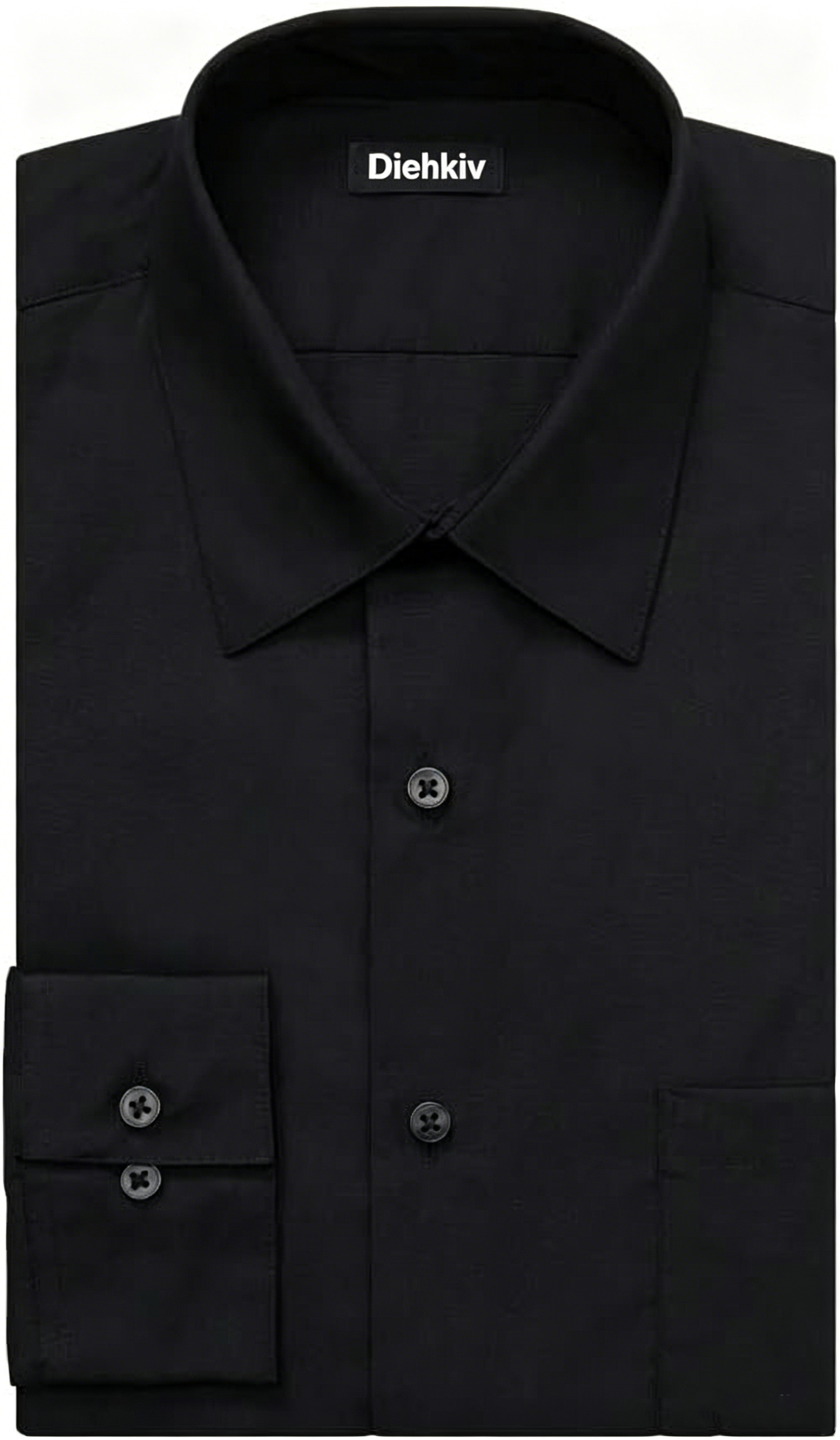 DIEHKIV Men's Dress Shirt Fitted Poplin Solid Black For Men