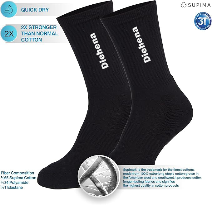 Diehena Cotton Crew Sock, Arch Support, Seamless Toe, Half Cushion Heel, Ultra Soft, Unisex European