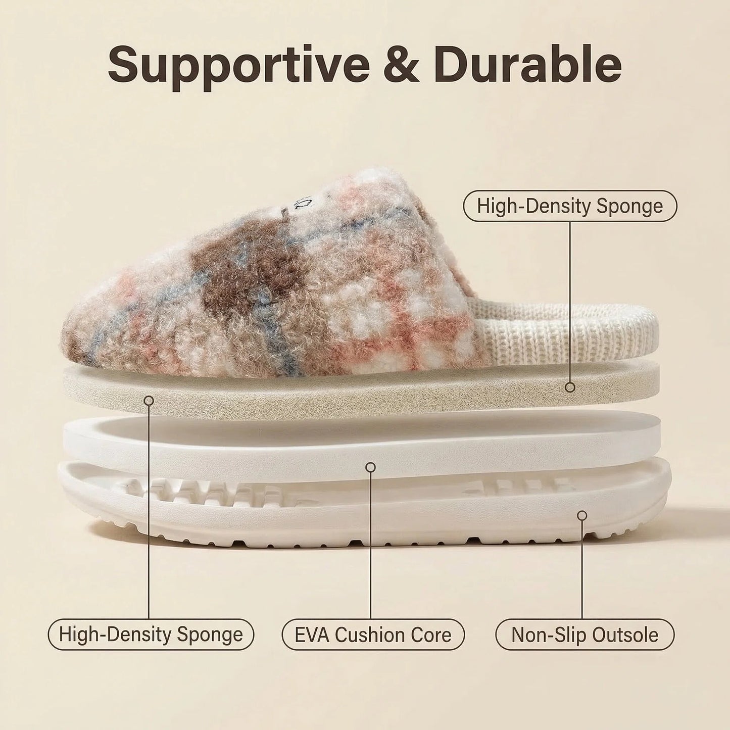 Diehkez Unisex Fuzzy Slippers, Warm Plush Sherpa Indoor House Shoes with Memory Foam Cushion, Non-Slip EVA Sole Cozy Slip-On Slippers for Men & Women