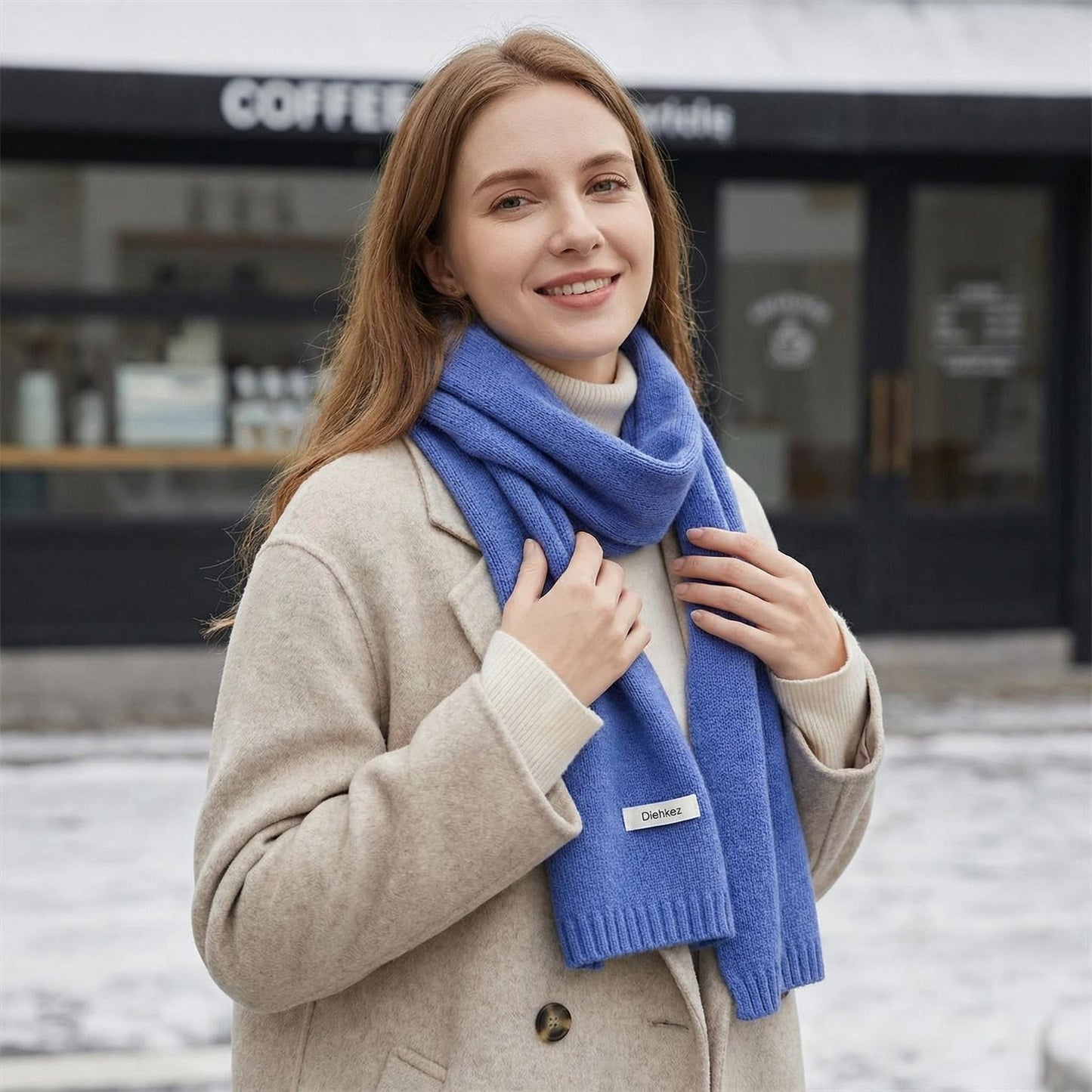 Diehkez Unisex Wool Blend Scarf, Soft Warm Knit Winter Scarf for Men & Women, Lightweight Long Scarf 20×160cm