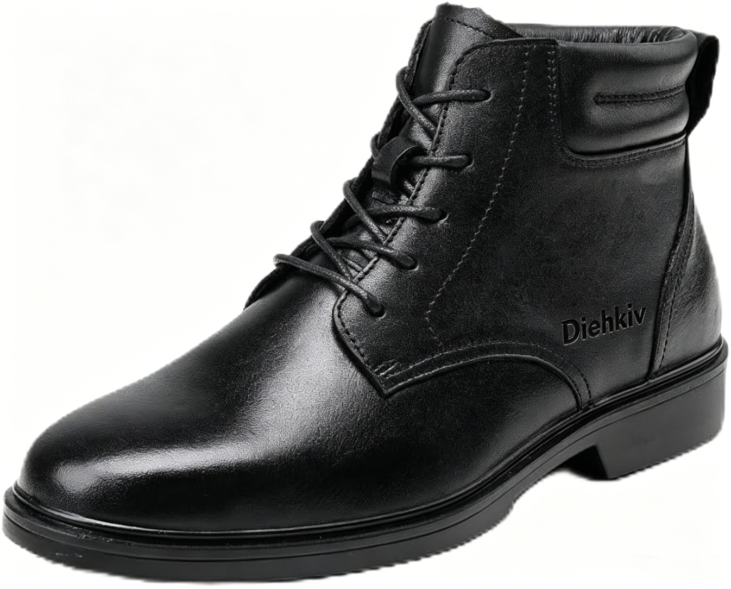 DIEHKIV Men's Dress Leather Ankle Cap Toe Oxford Boot Lace up Black color Business Wedding Party Shoes