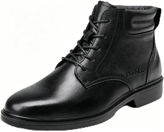 DIEHKIV Men's Dress Leather Ankle Cap Toe Oxford Boot Lace up Black color Business Wedding Party Shoes