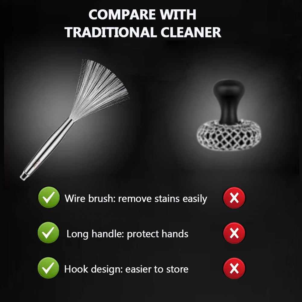 Stainless Steel Wire Brush for Cast Iron Pans, Wire Brush Cleaner for Stain Removal Heavy Duty Metal Brush Tool for Kitchen, 5.5 in Long Handle Grip for Flexible Cleaning