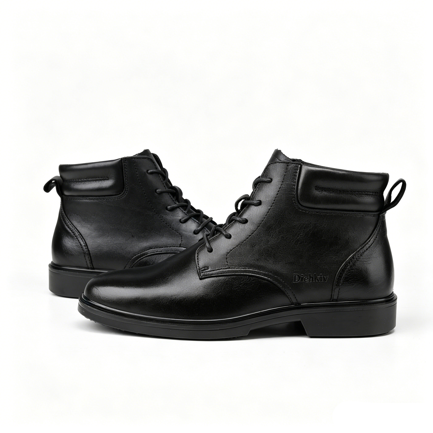 DIEHKIV Men's Dress Leather Ankle Cap Toe Oxford Boot Lace up Black color Business Wedding Party Shoes
